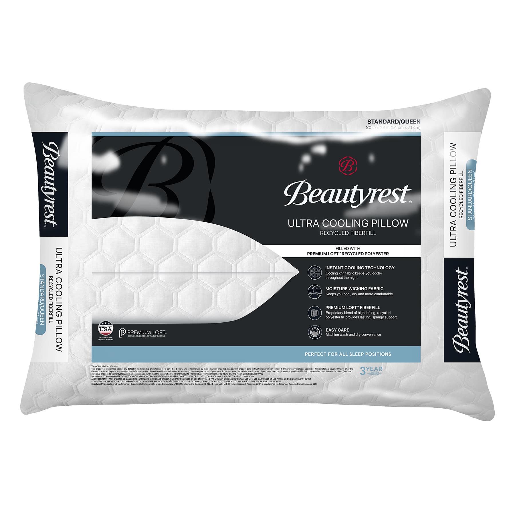 BeautyRest Ultra Cooling Bed Pillow, Standard/Queen