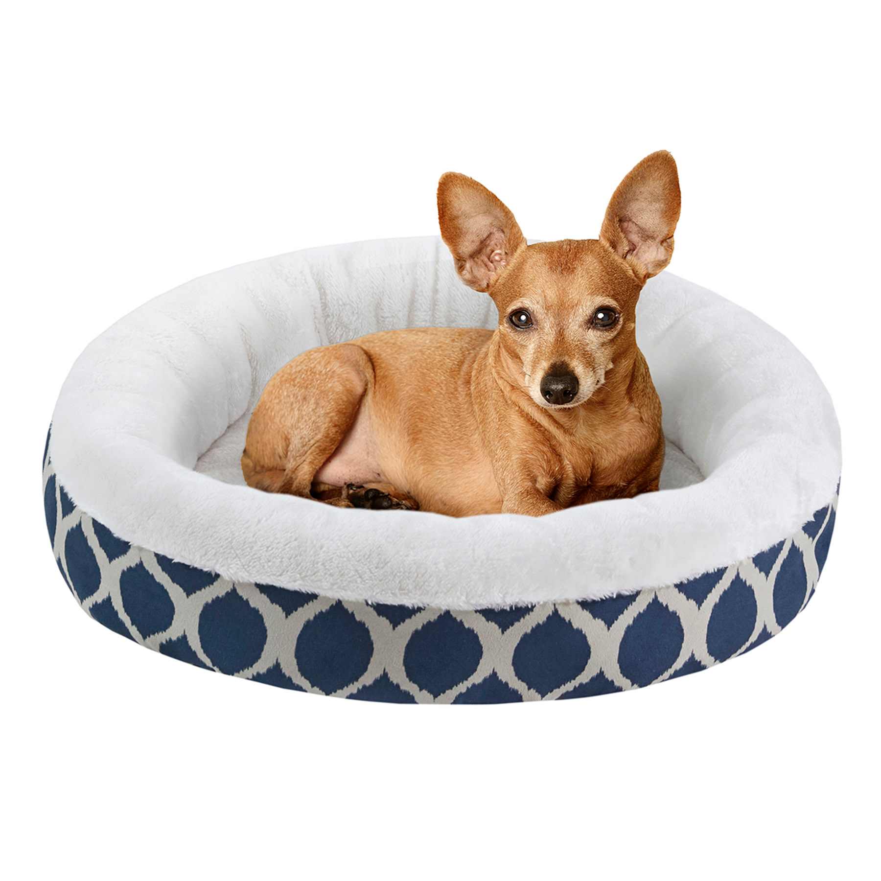 Navy & White Printed Donut Pet Bed, 18x22