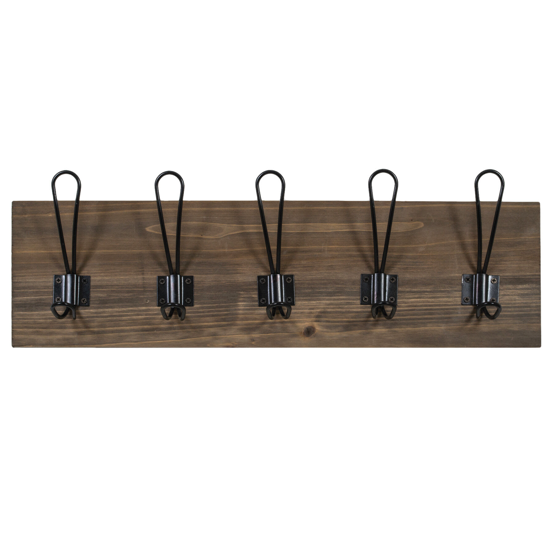 5-Hook Brown Wood & Metal Wall Hooks, 6x12
