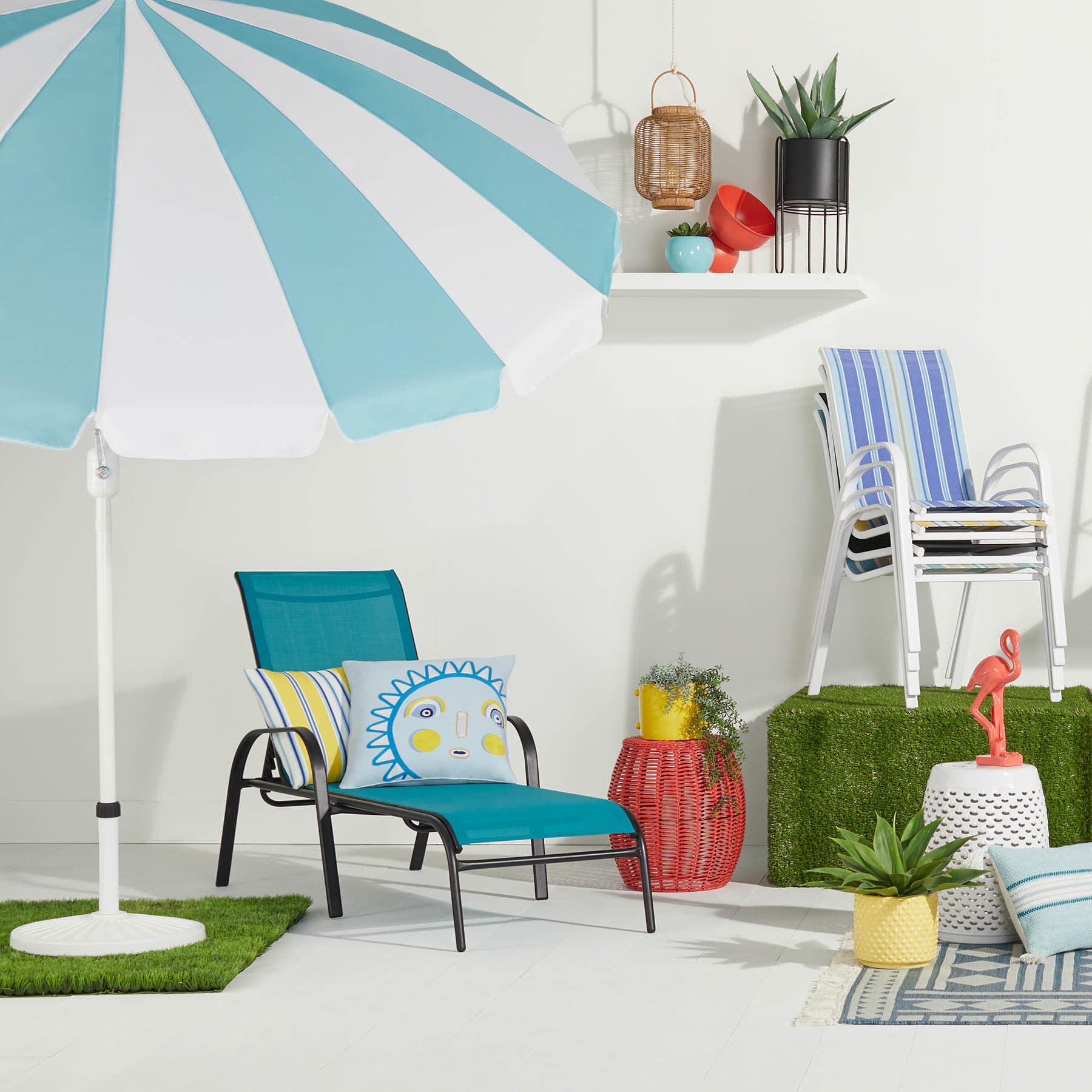 Stackable Sling Patio Chaise Lounge Chair, Teal