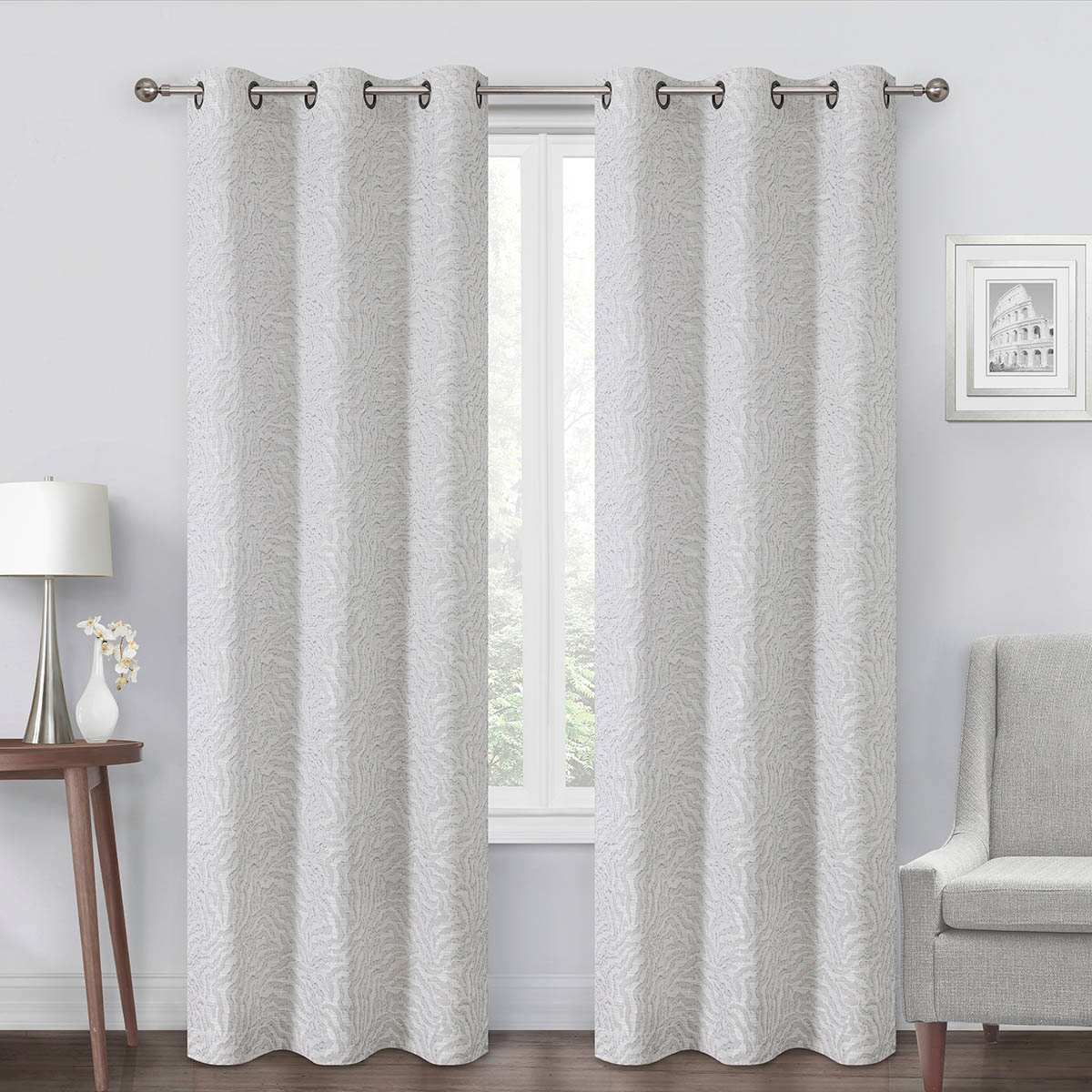 Ivory Textured Light Filtering Grommet Curtain Panel, 84"