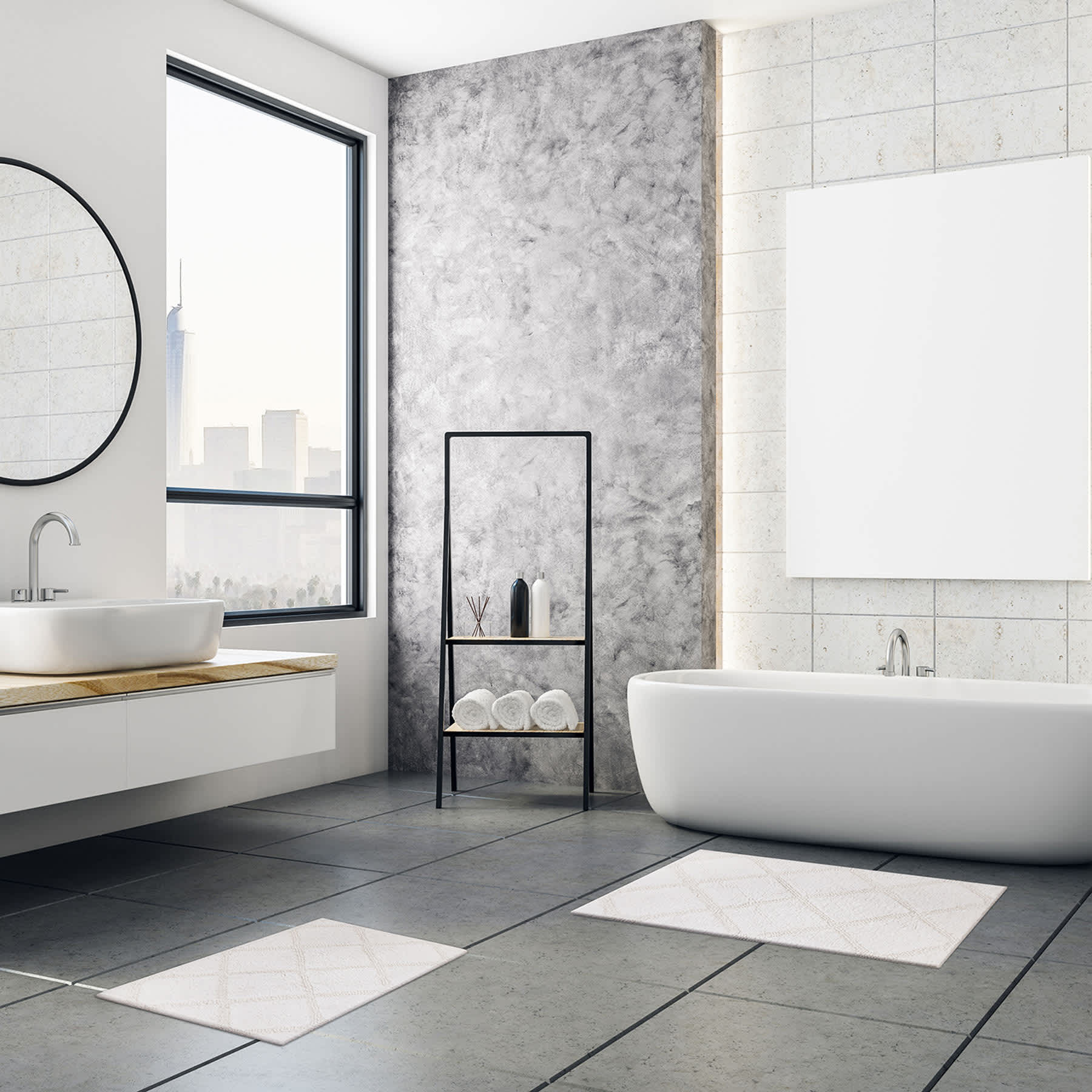 2-Pack White Diamond Bath Rug Set, 17x24 & 20x32