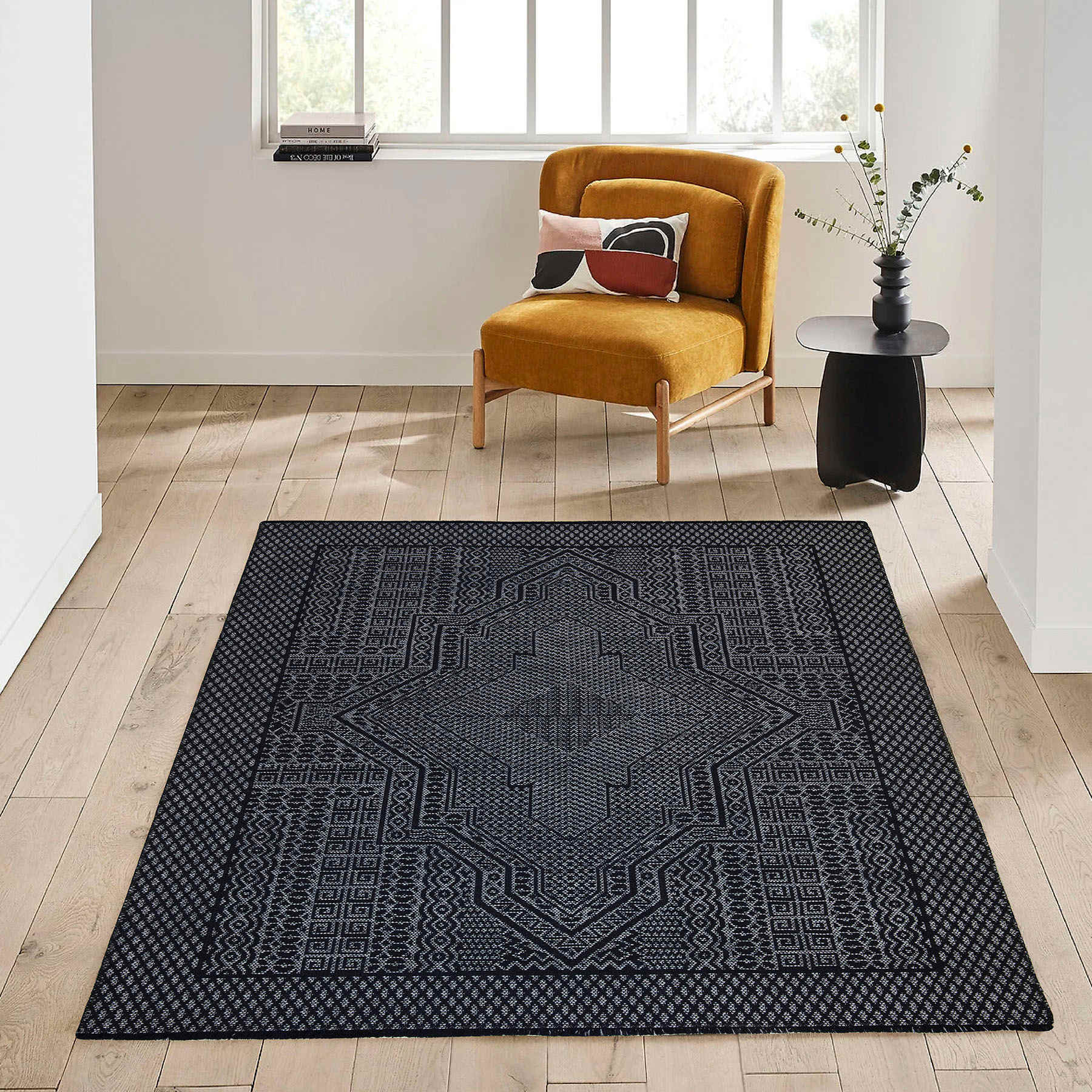 (B840) Found & Fable Bodrum Grey Tribal Medallion Area Rug, 5x7