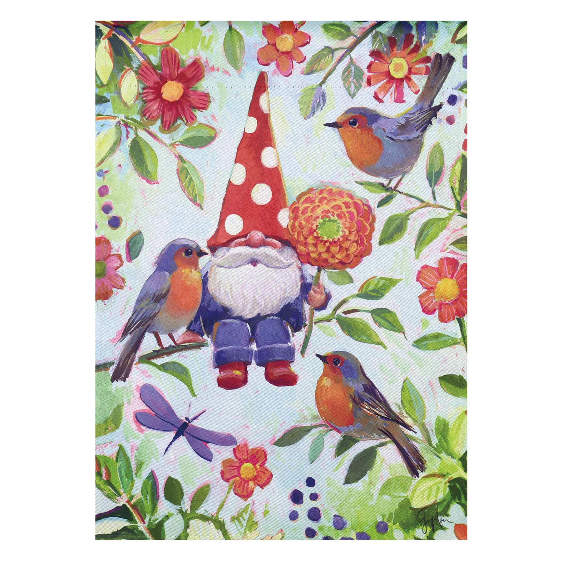 Gnome with Birds Garden Flag, 18"
