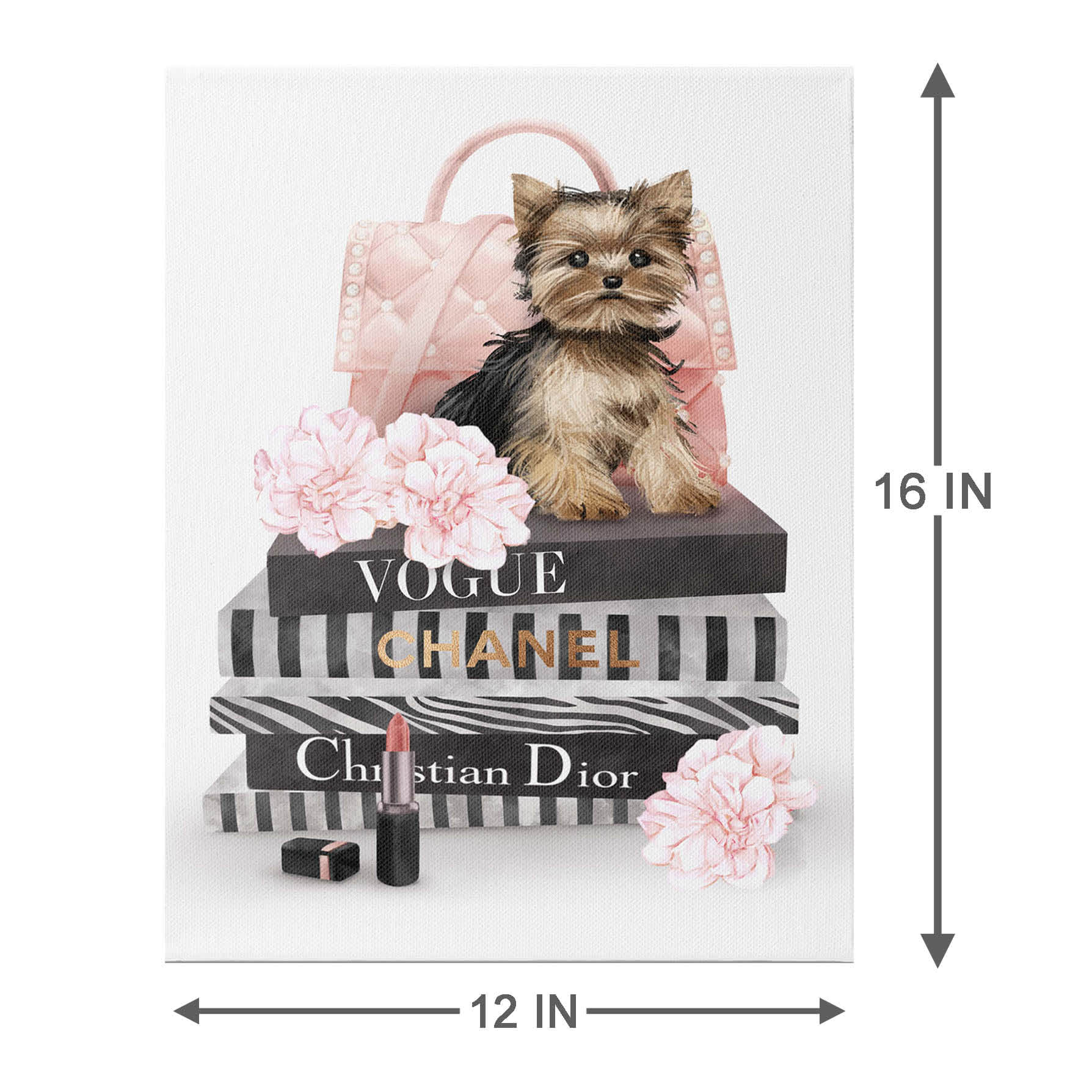 Fashion Pink Bag with Dog Canvas Wall Art, 12x16