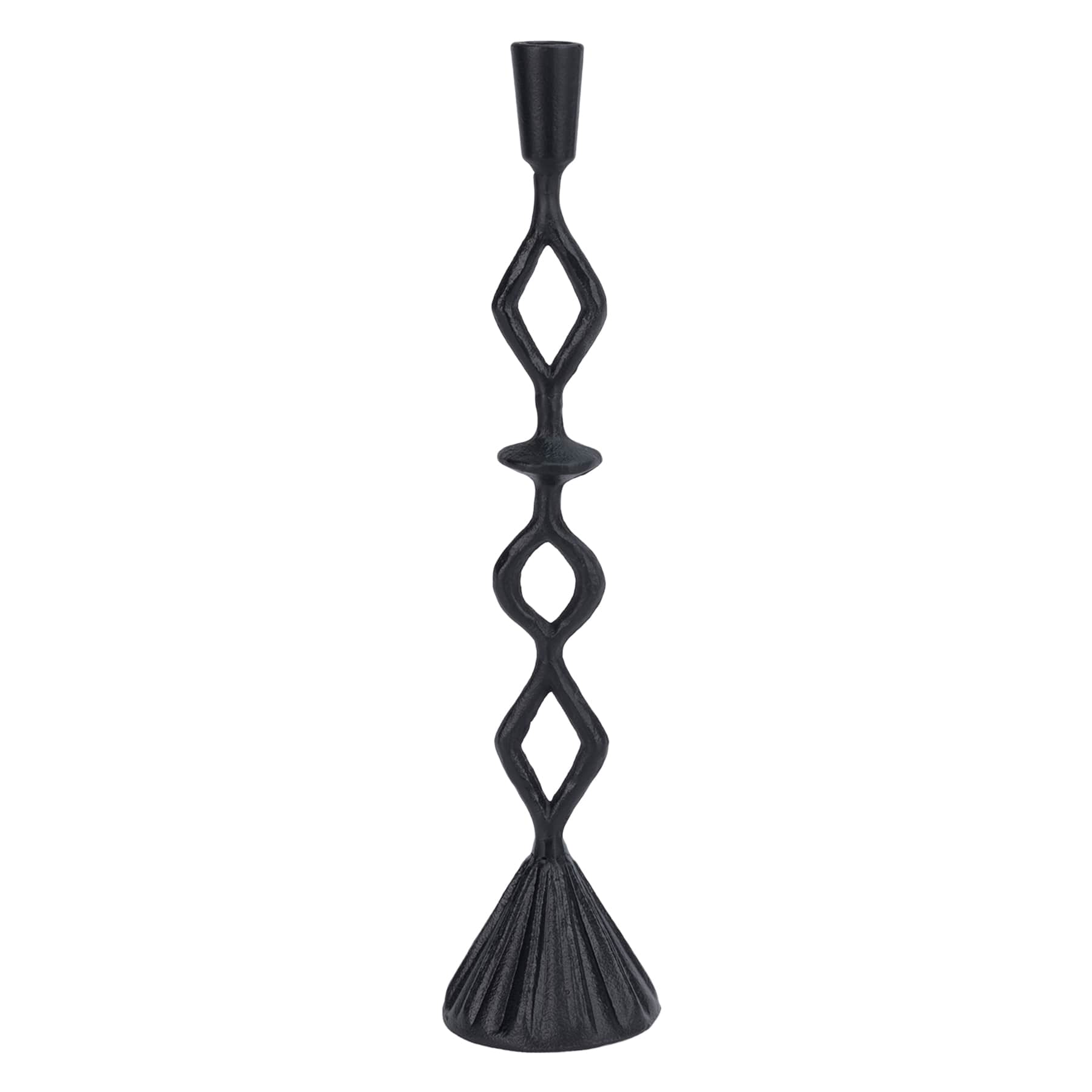 Found & Fable Black Patterned Stem Metal Taper Candle Holder, 18"