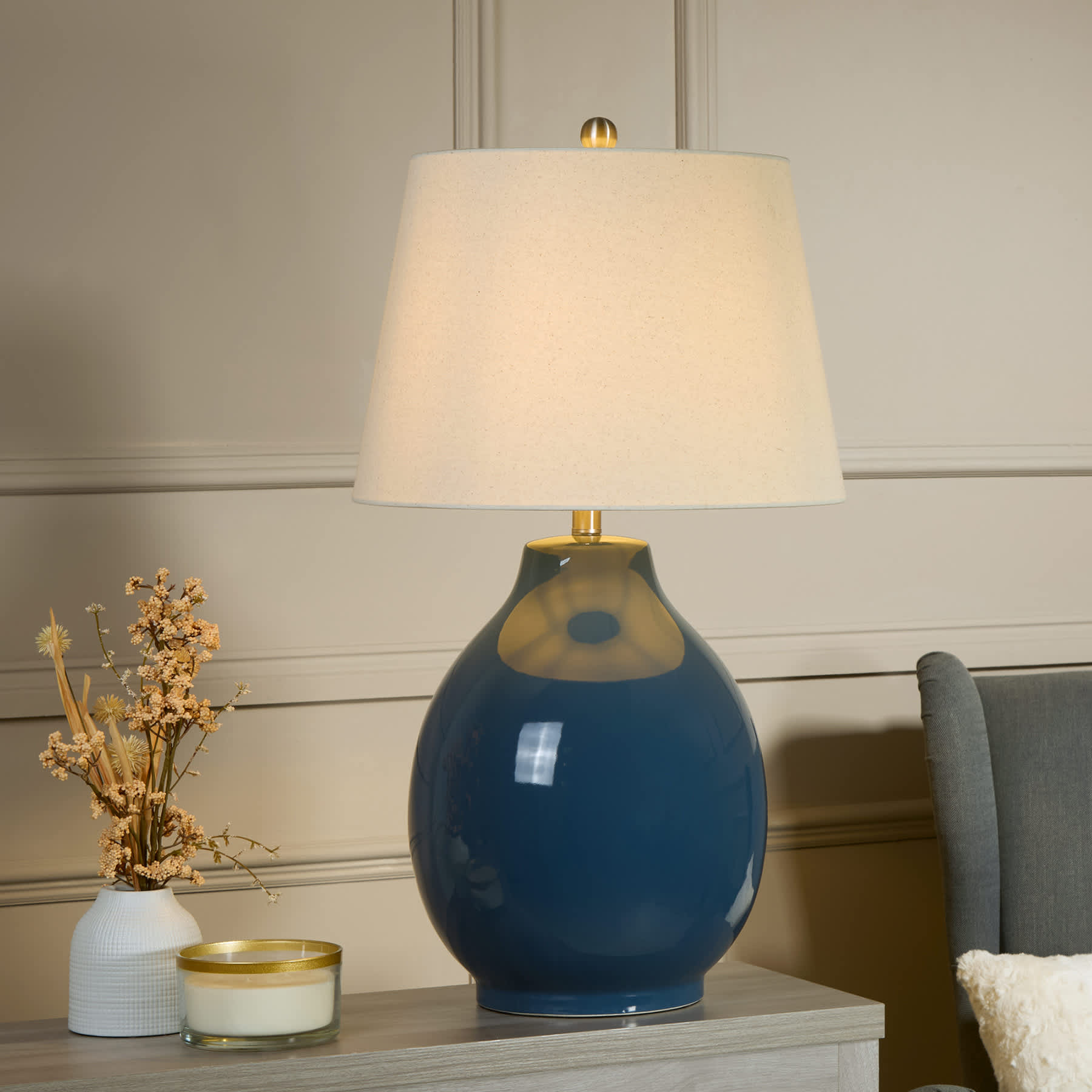 Blue Ceramic Medium Table Lamp Base, 20"