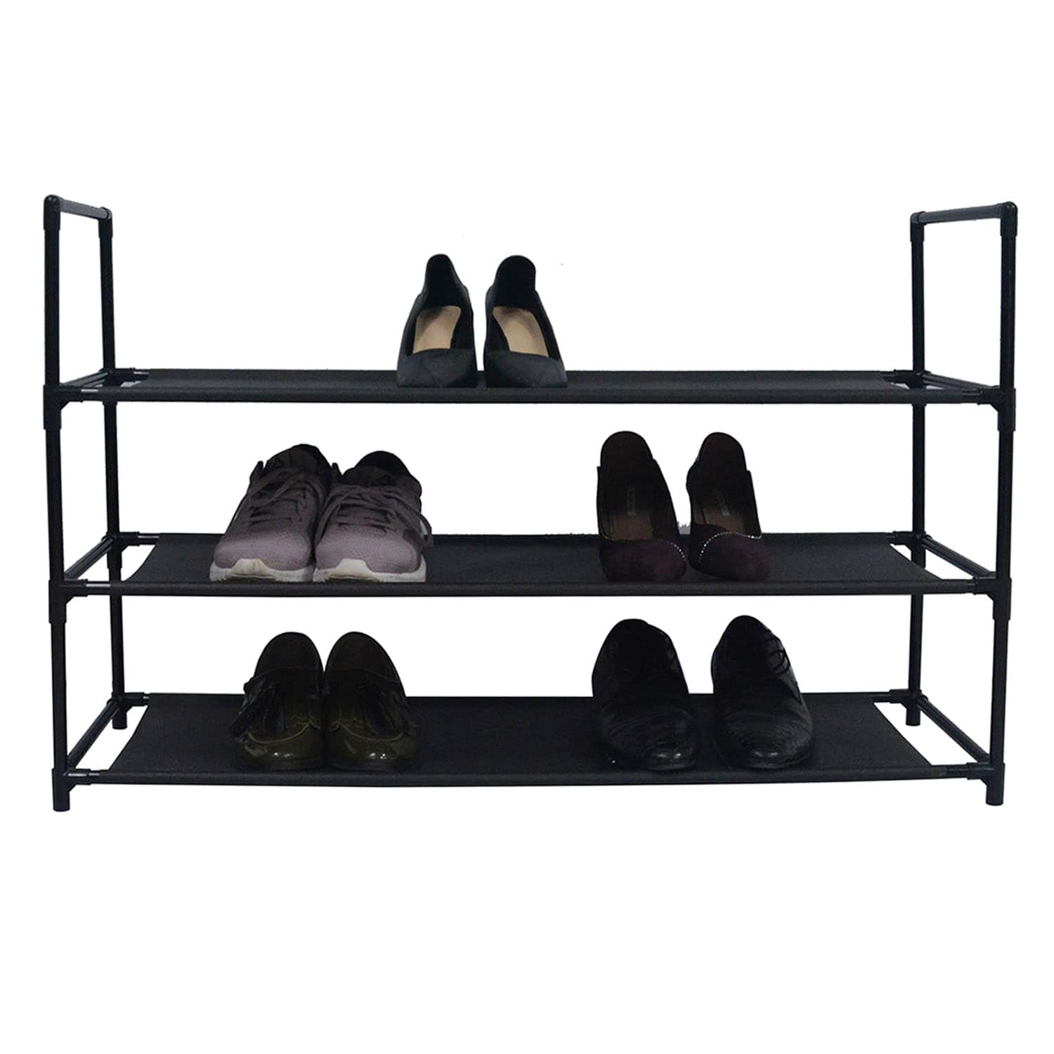 3-Tier Fabric Shoe Rack, Black