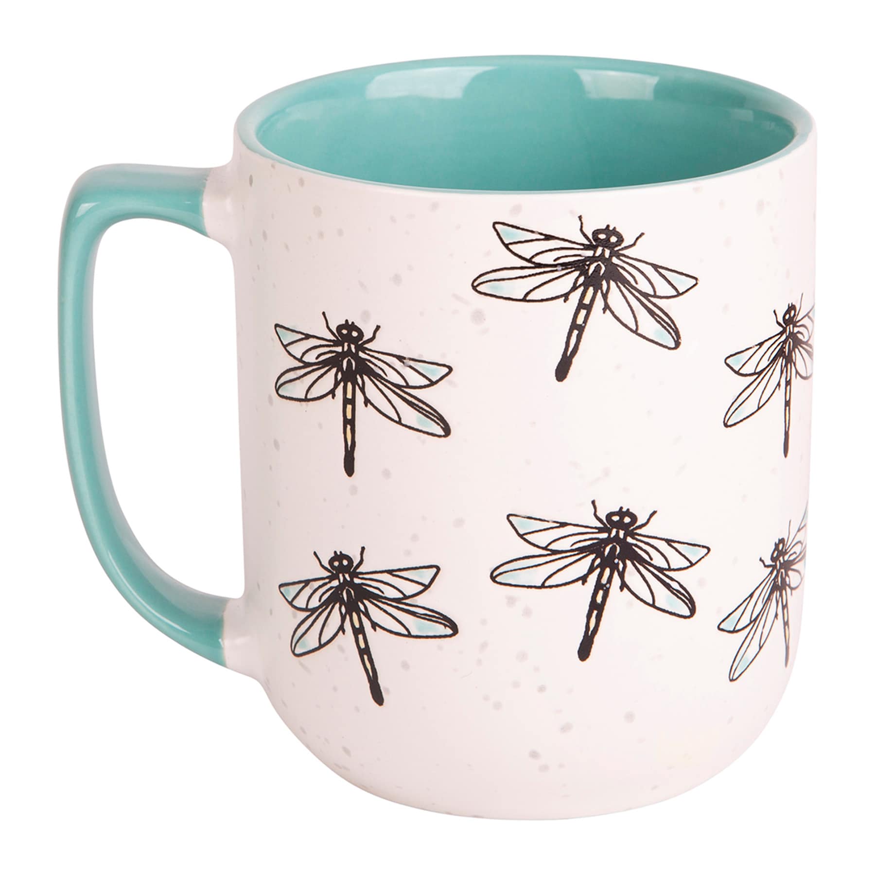 Dragonfly Icon Speckled Mug with Blue Handle, 16oz