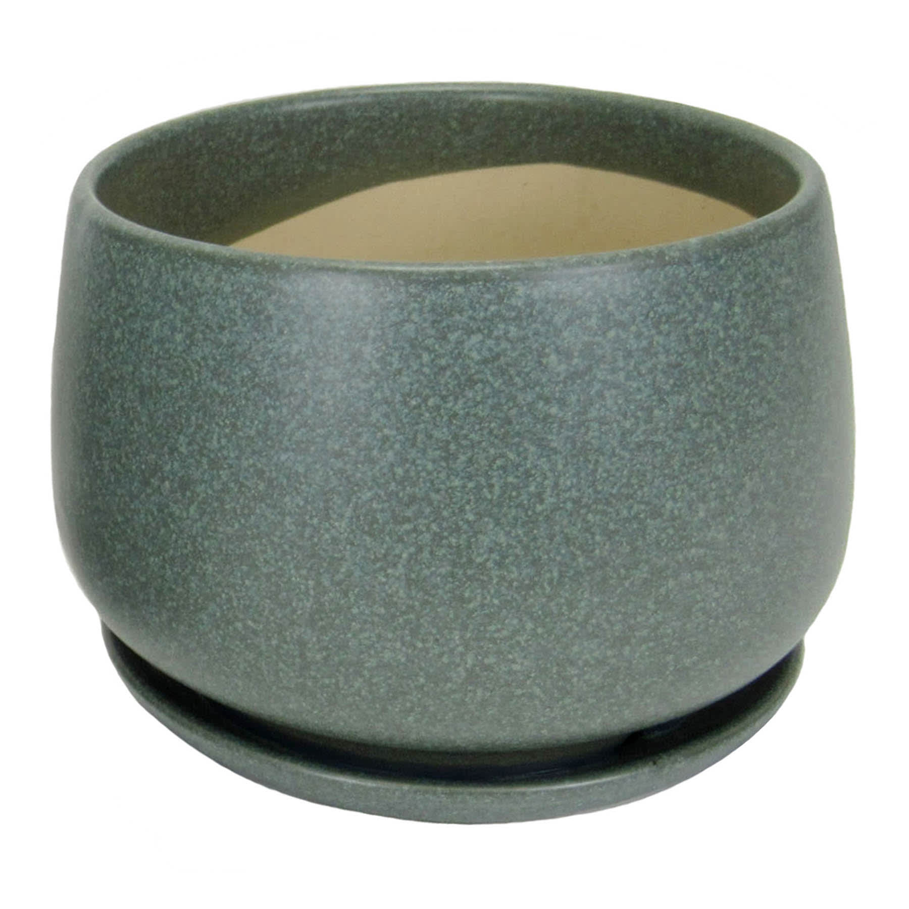 Indoor Sage Round Ceramic Pot with Saucer, Small
