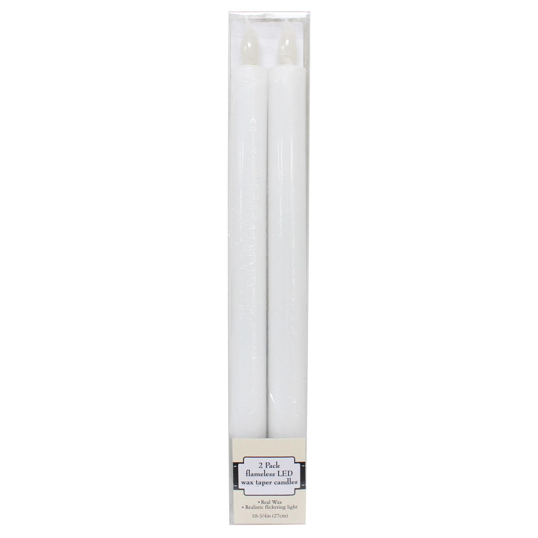 2-Pack White LED Flameless Taper Candles, 10"