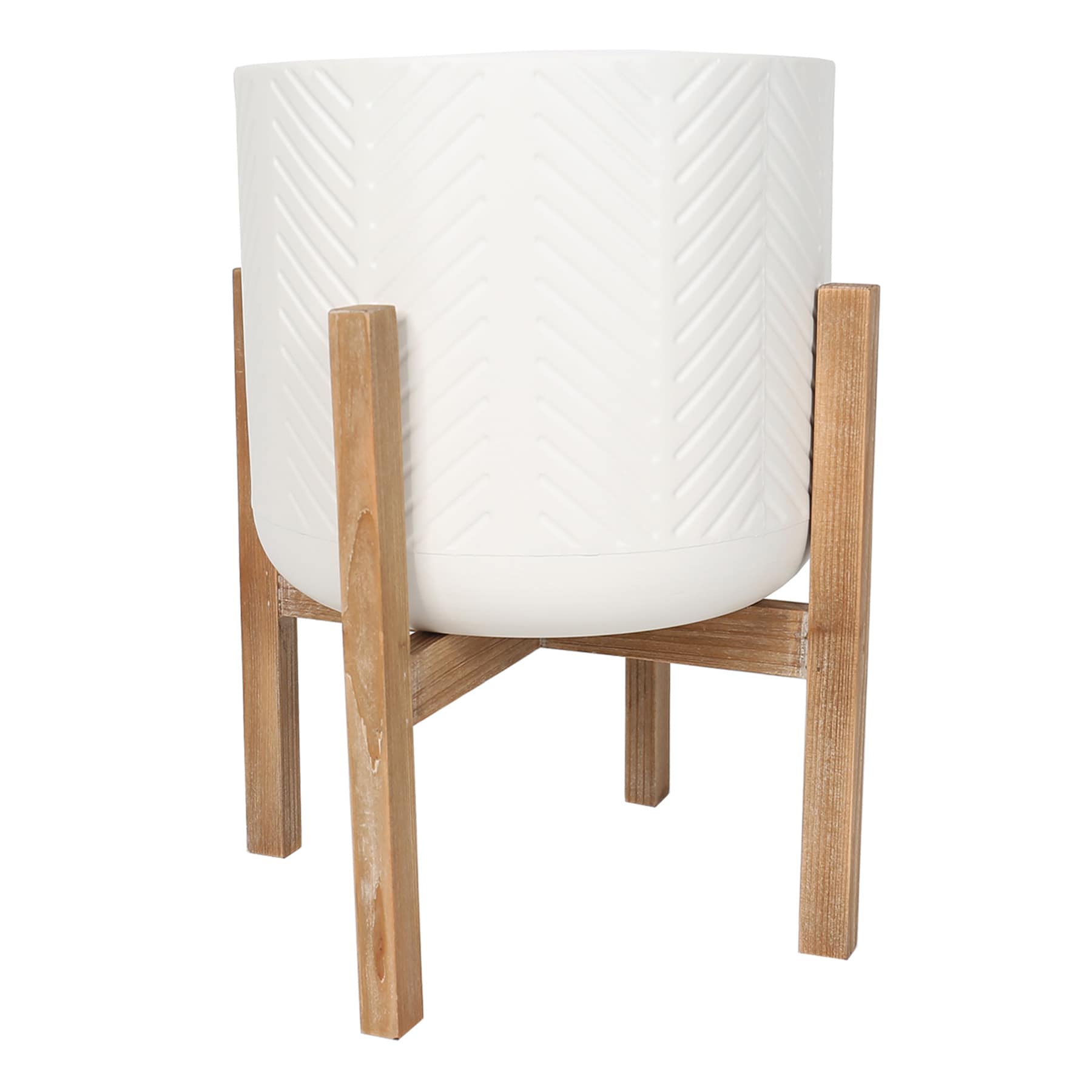 Bay White Metal & Wood Planter Stand, Medium