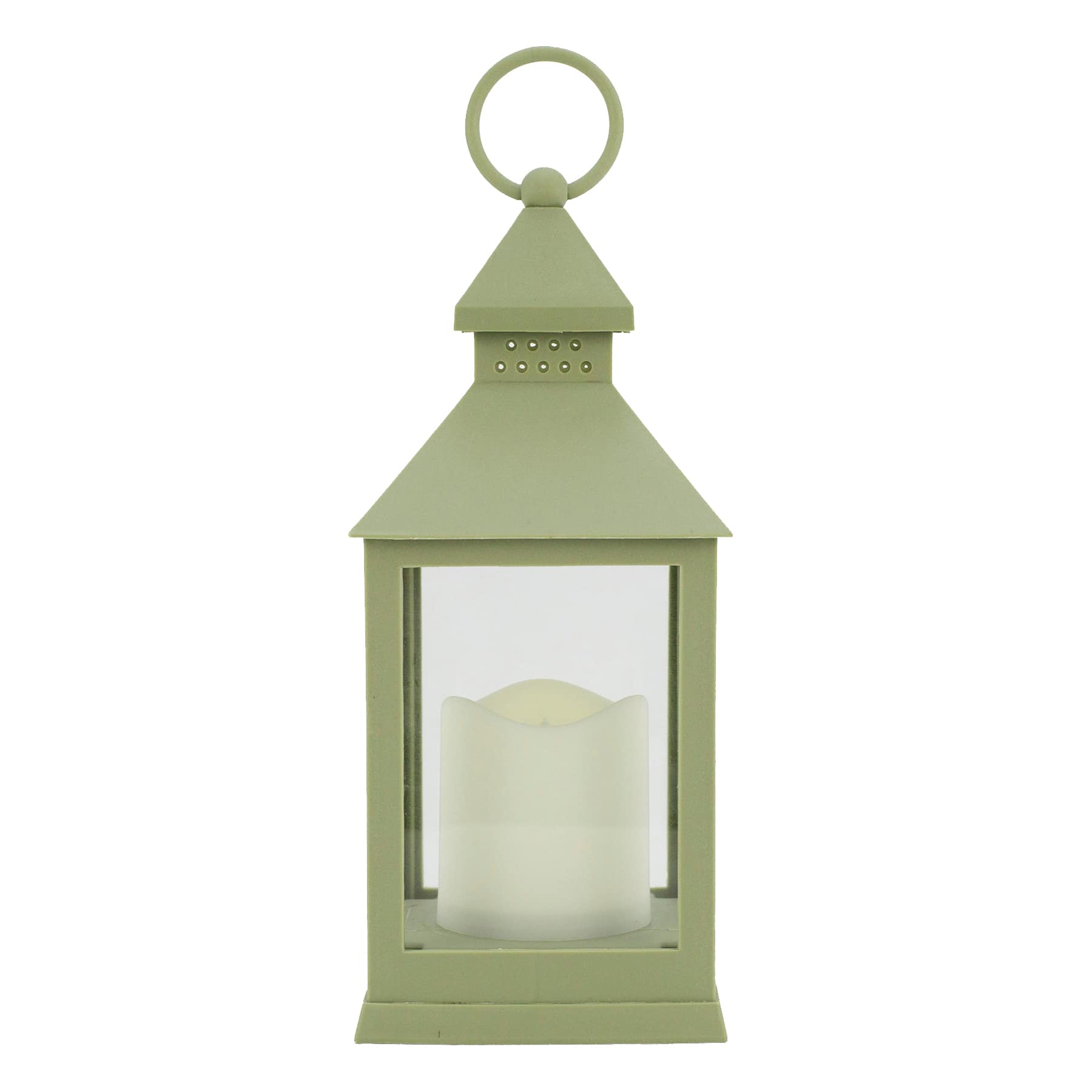 Sage Green LED Lantern, 9.5"