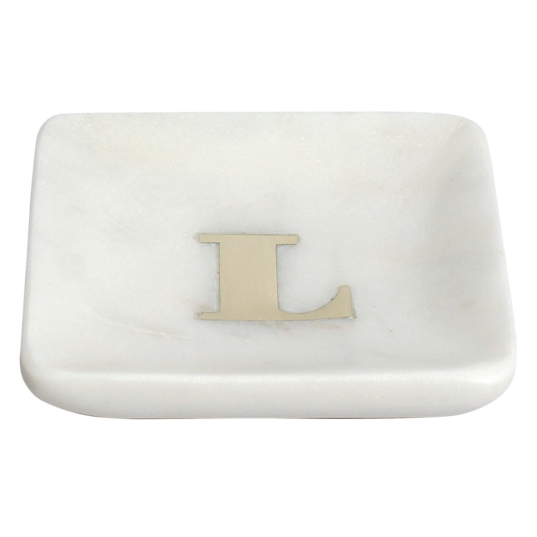 White Marbled Monogram Trinket Tray, L