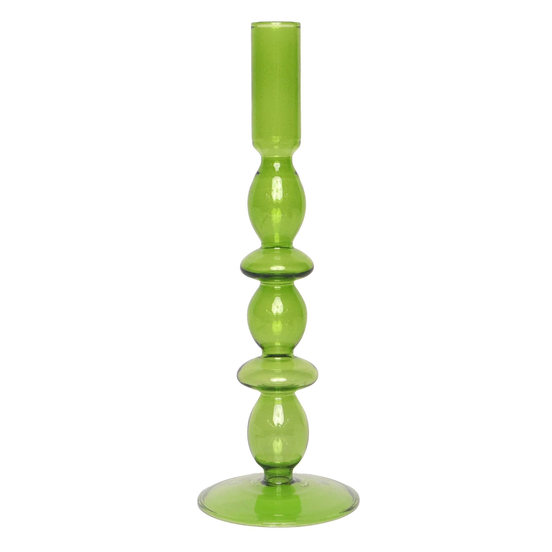 Green Bubble Glass Taper Candle Holder, 10"