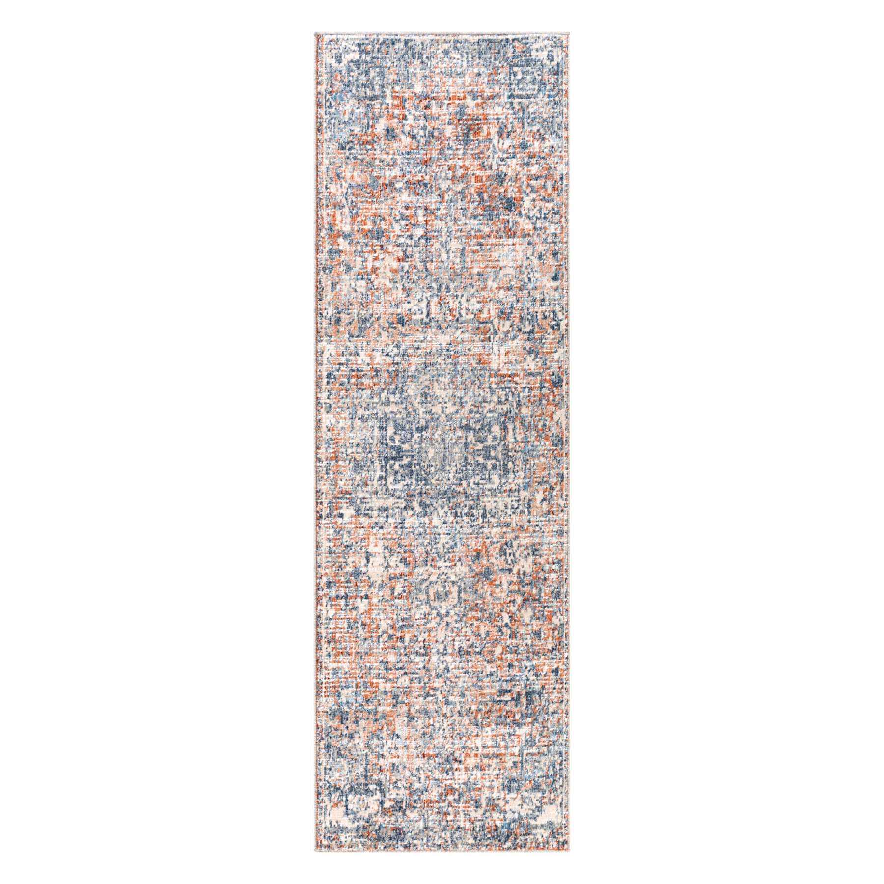 (B811) Amore Rust & Blue Medallion Runner, 2x8