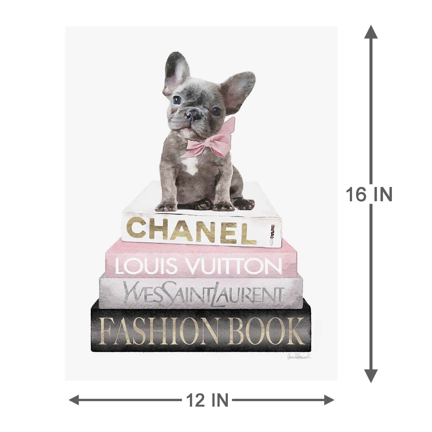 Fashion Bulldog Bookstack with Foil Canvas Wall Art, 12x16