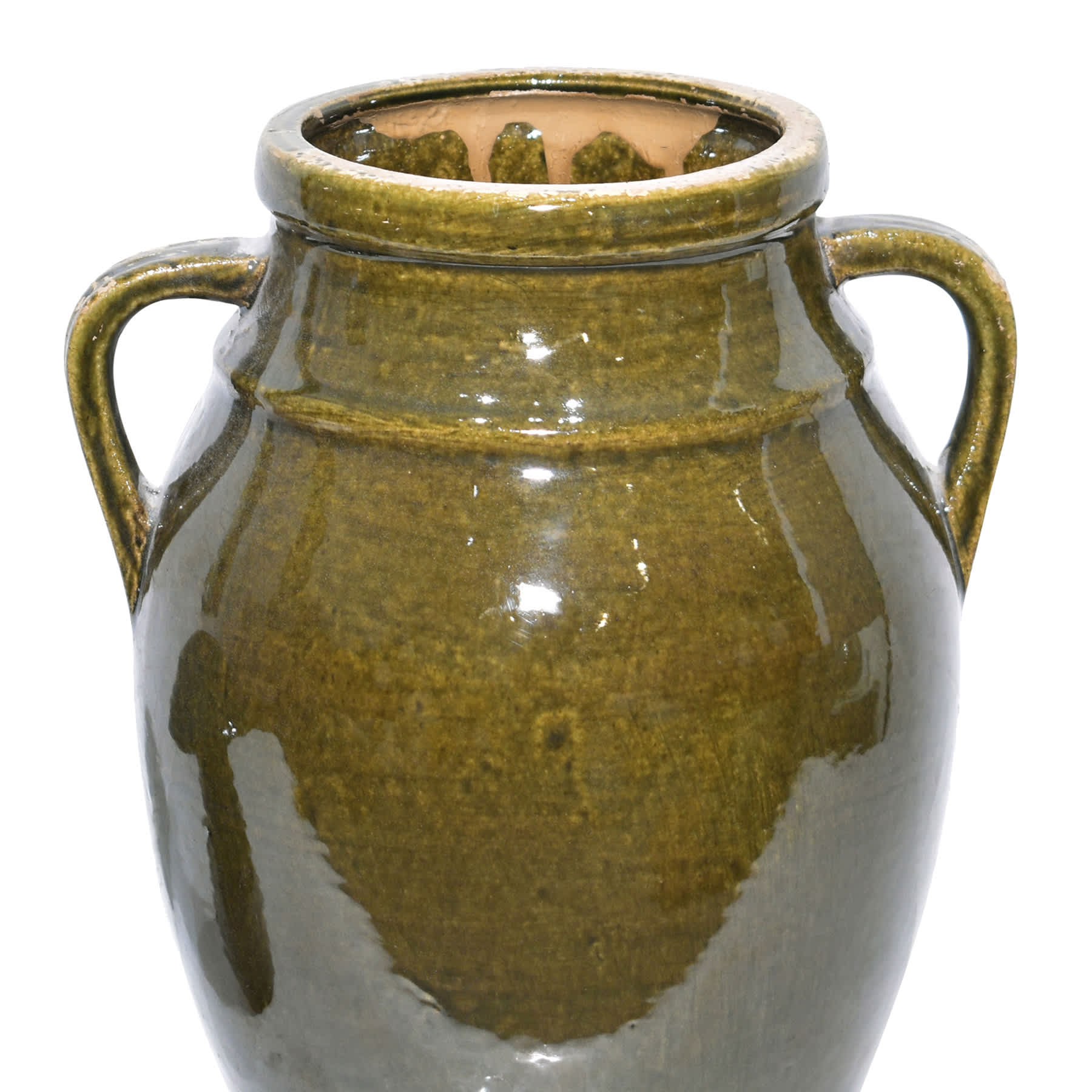 Olive Terra Ceramic Vase with Handles, 11.8"