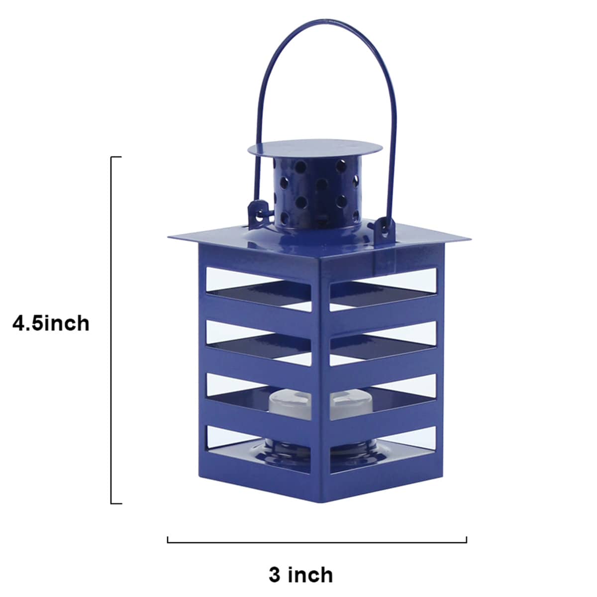 Dark Blue Metal Lantern with LED Tealight Candle, 4.5"