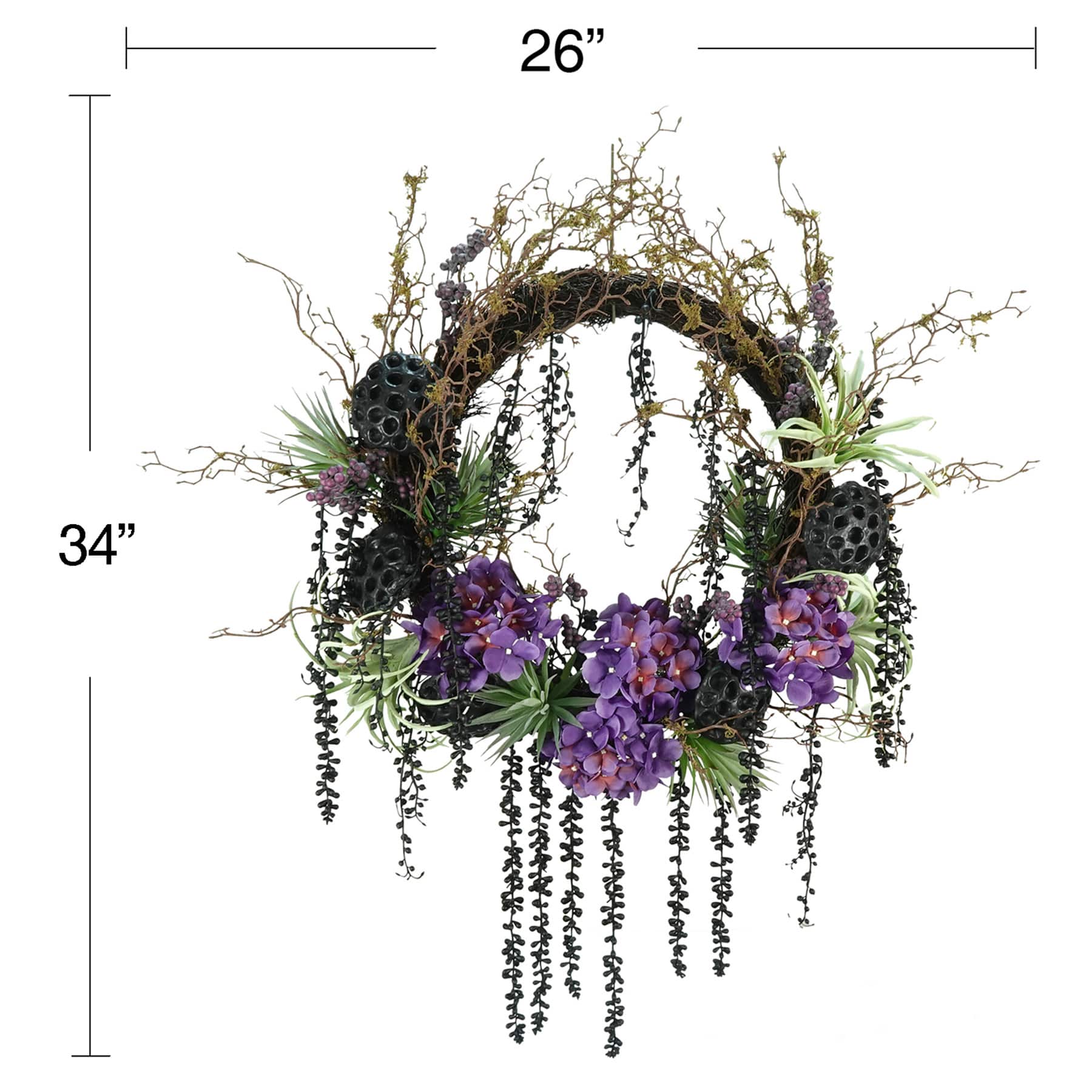 Grim Gardens Mixed Succulent Hydrangea Wreath, 24"