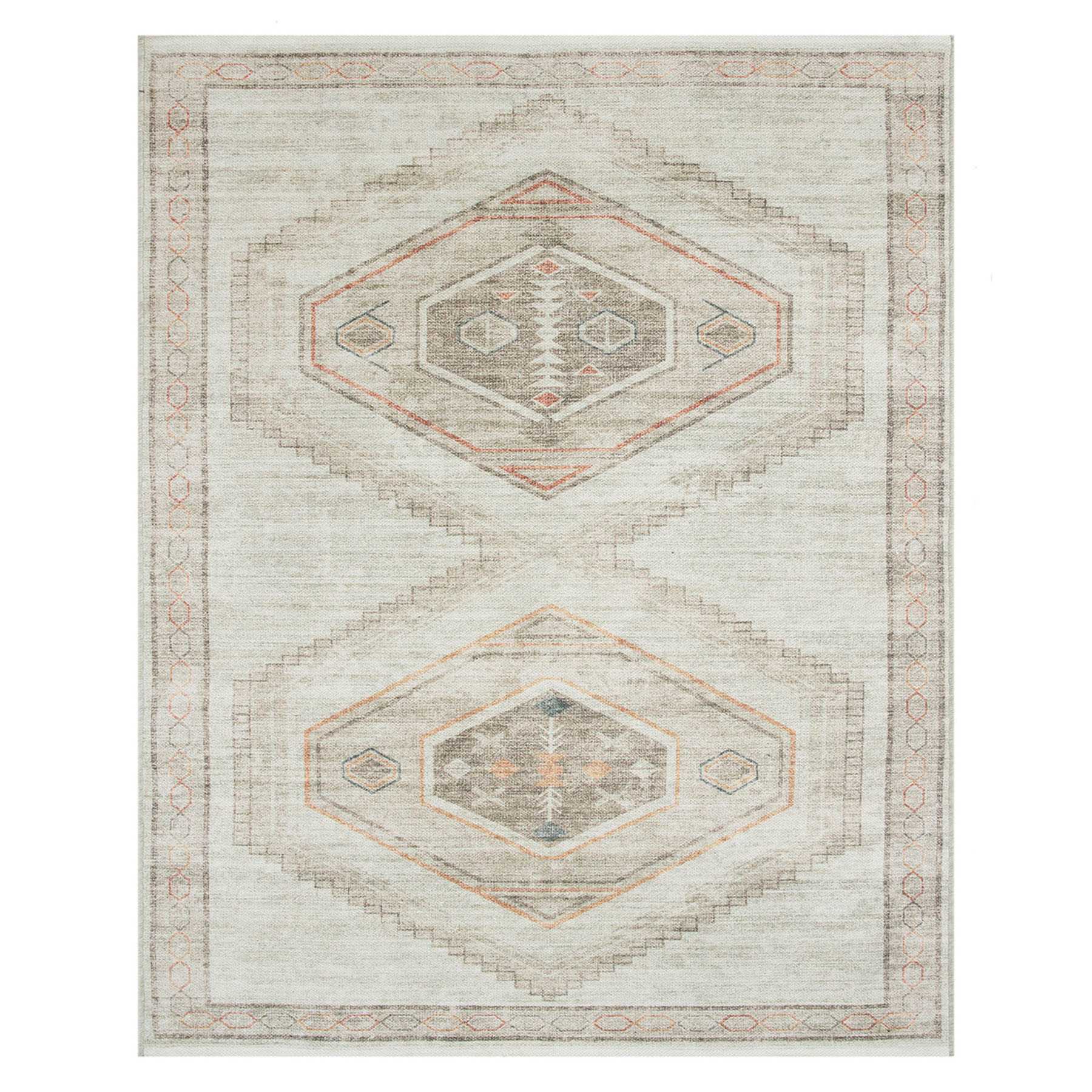 (B830) Pink Multicolor Tribal Washable Area Rug, 8x10