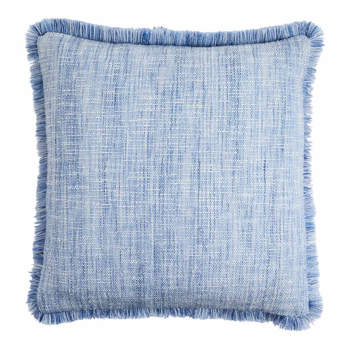 Honeybloom Light Blue Solid Woven with Fringe Outdoor Throw Pillow, 18"