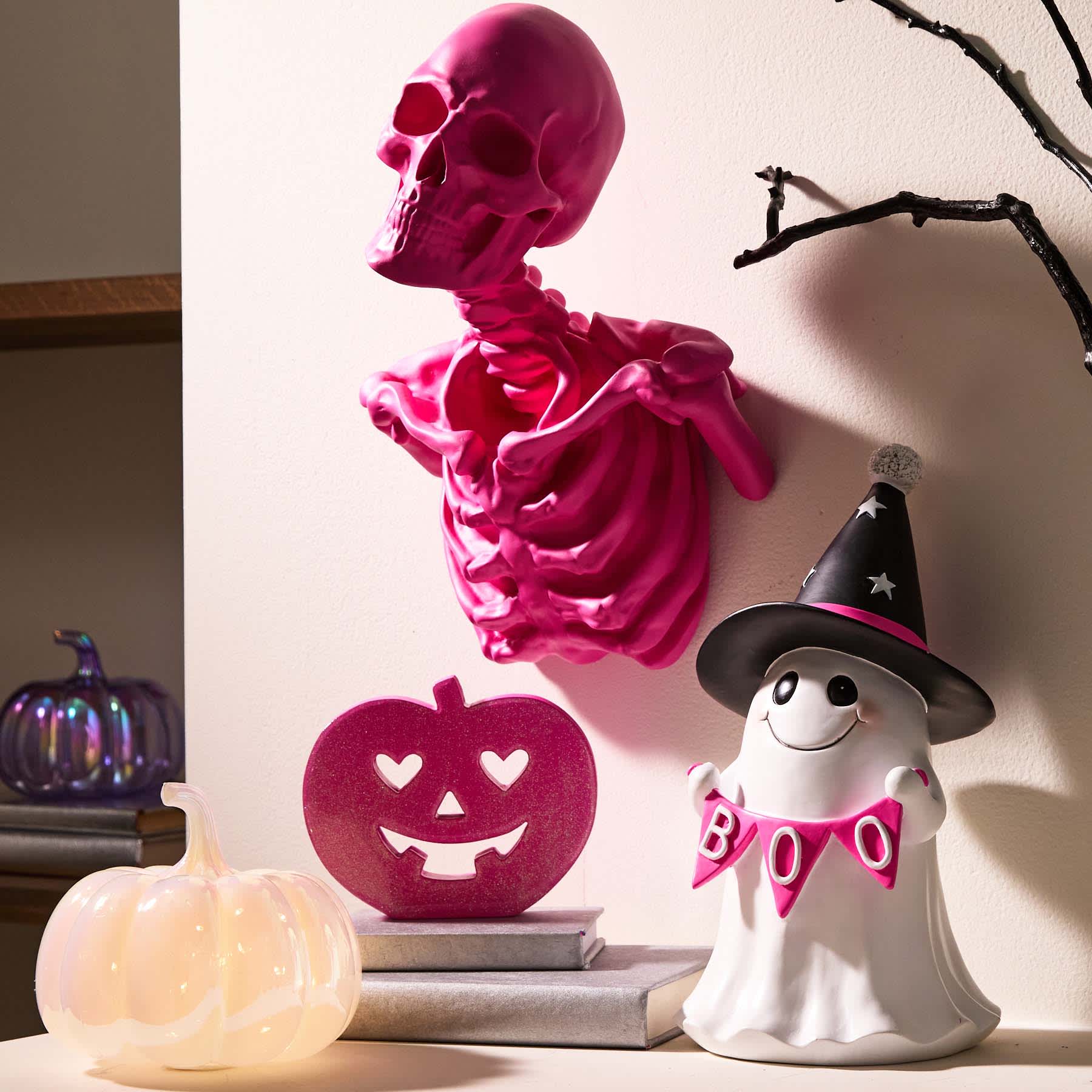 Hey Boo! White Iridescent Pumpkin with Light