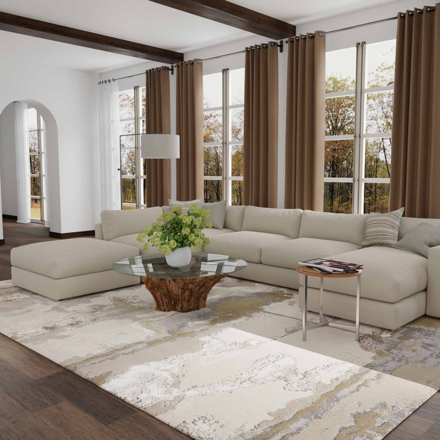 (B889) Crosby St. Aurora Neutral Abstract Area Rug, 5x7