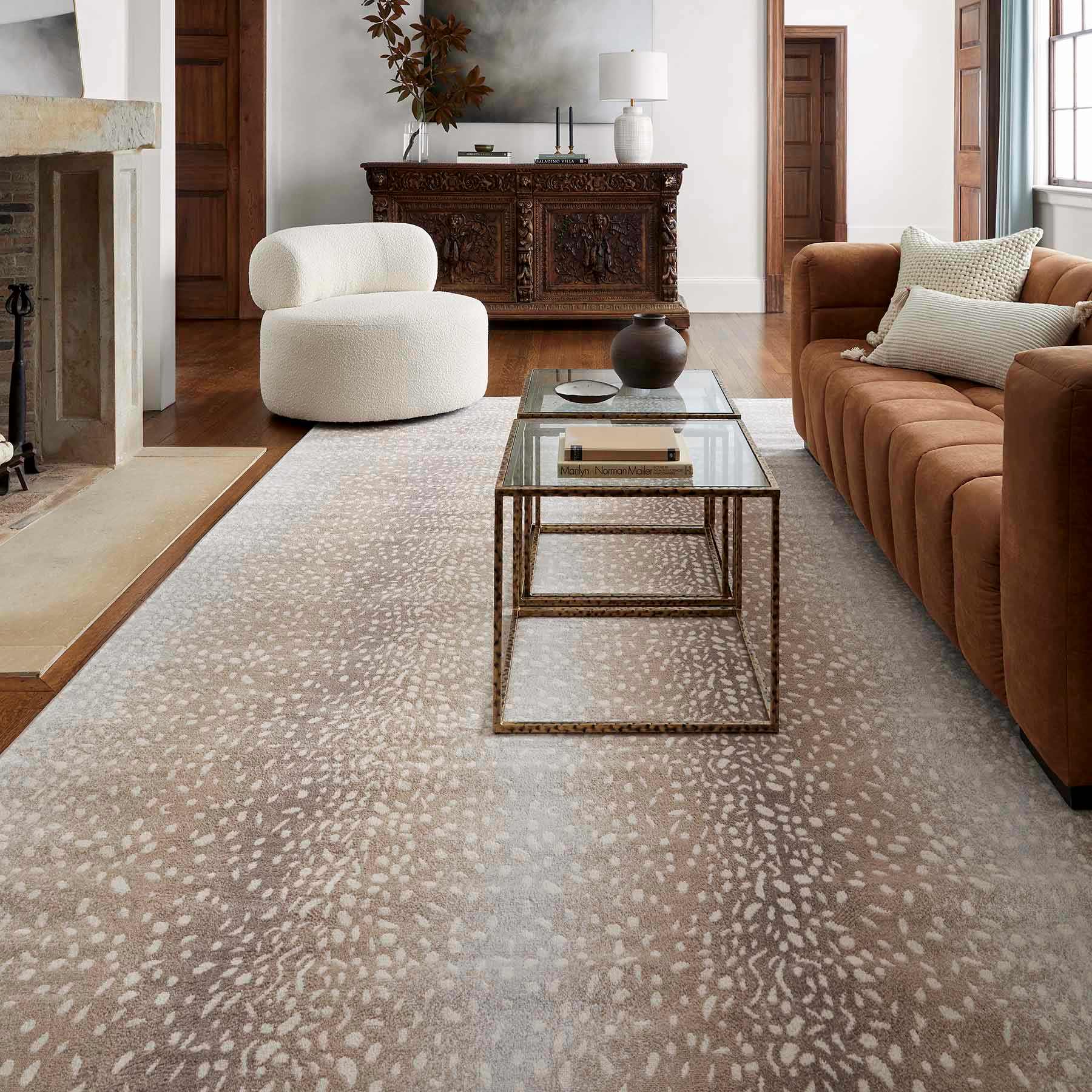 (D614) Crosby St. Roma Neutral Fawn Print Area Rug, 8x10