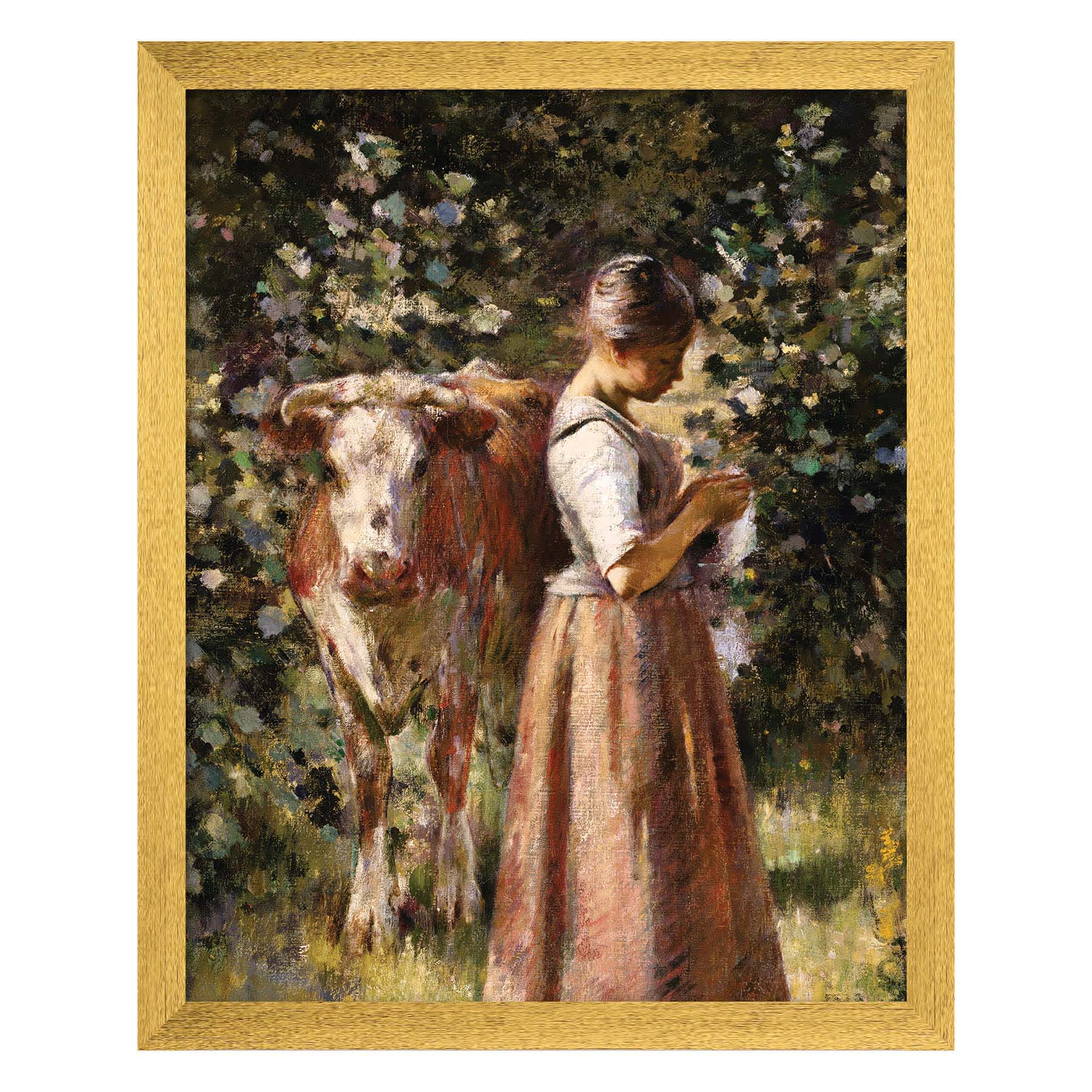 Framed Woman & Cow Wall Art, 8x10