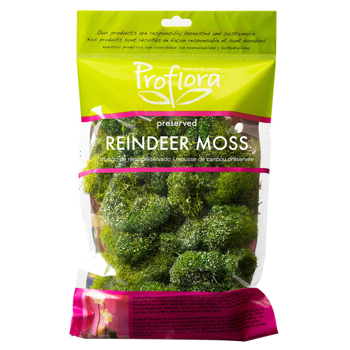 Glittered Apple Green Reindeer Moss