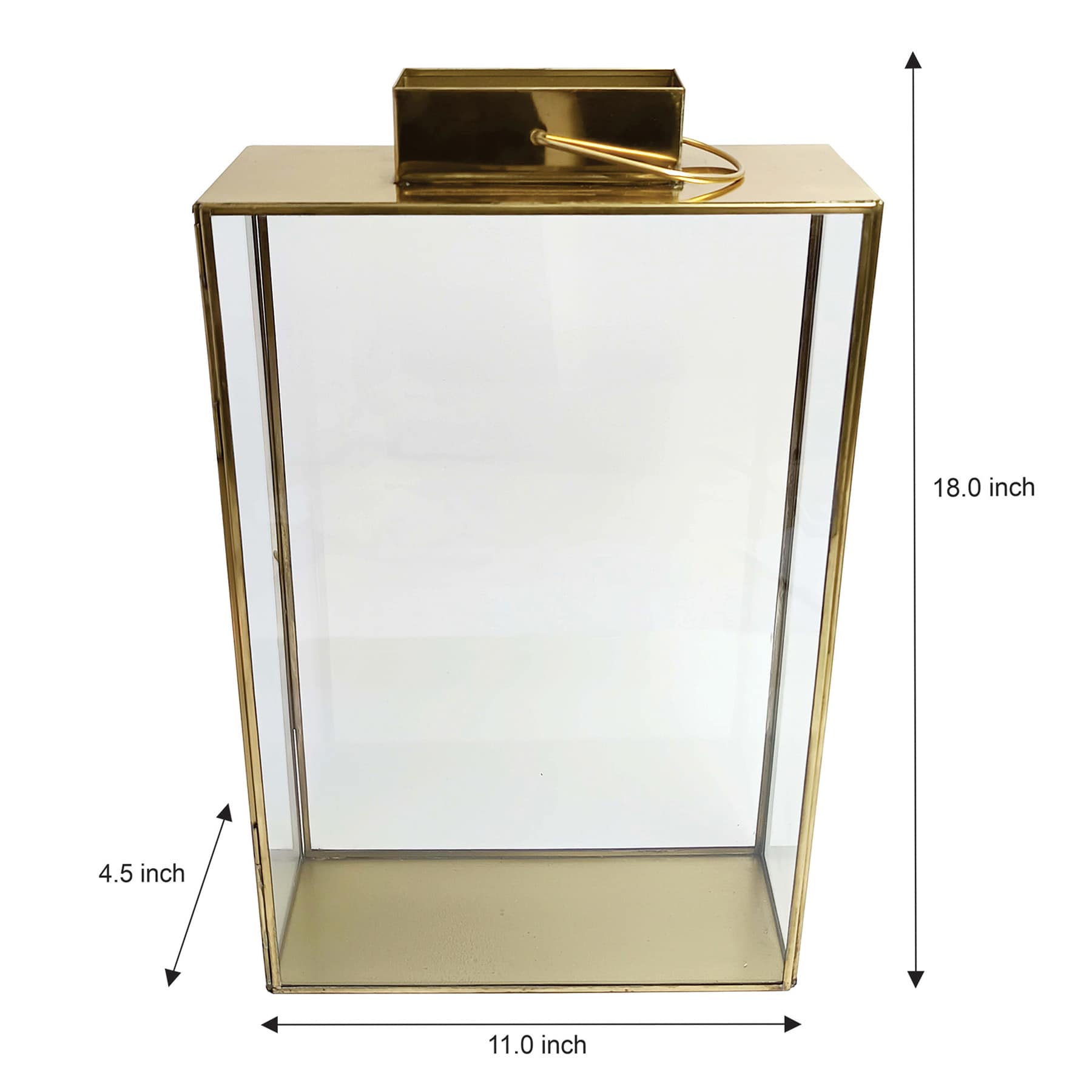 Gold Rectangle Lantern with Glass, 18"