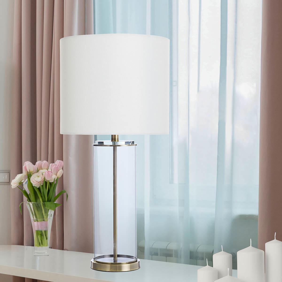 Providence Clear Glass Pillar Medium Table Lamp Base, 21"