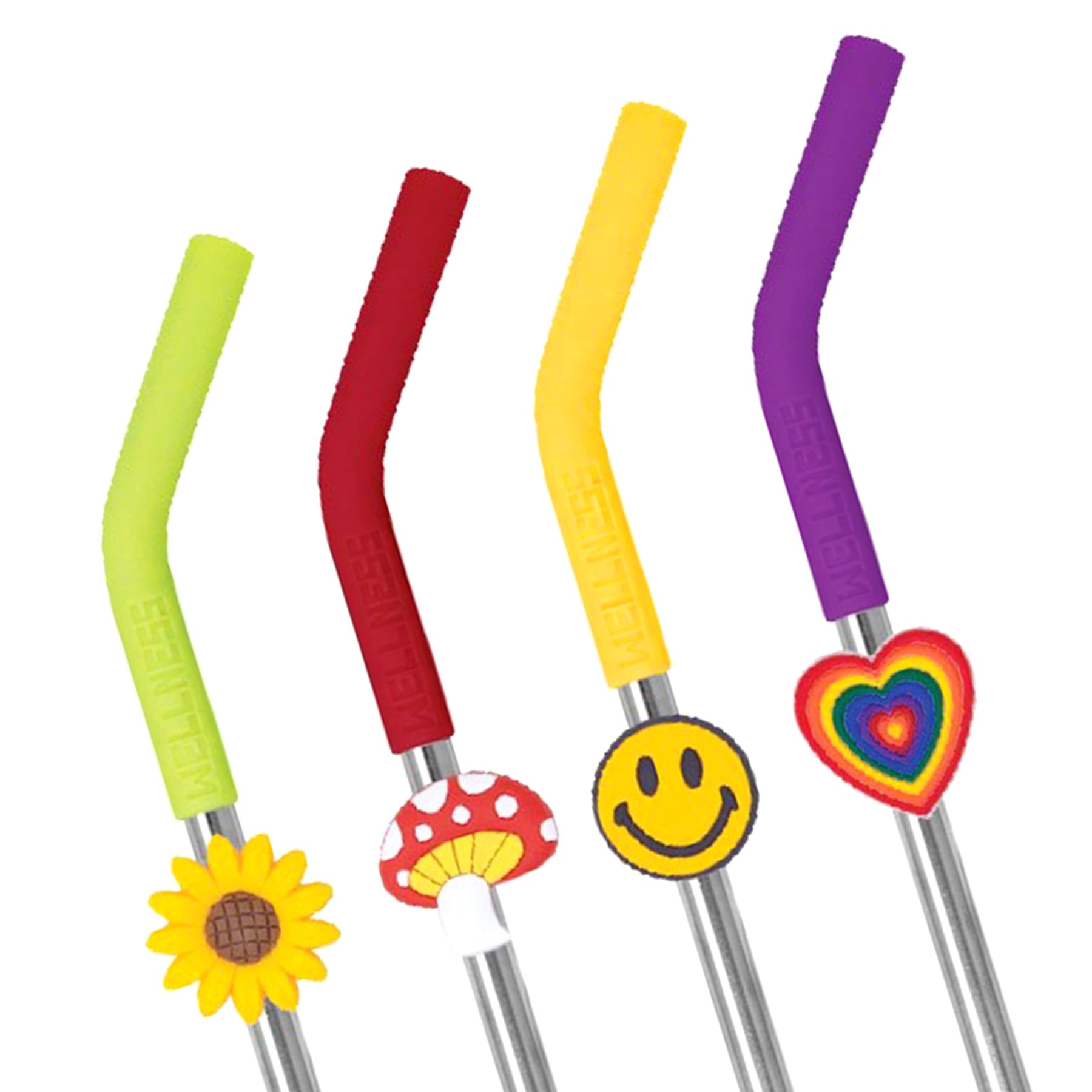 4-Pack Mushroom Charm Stainless Steel Straw Set