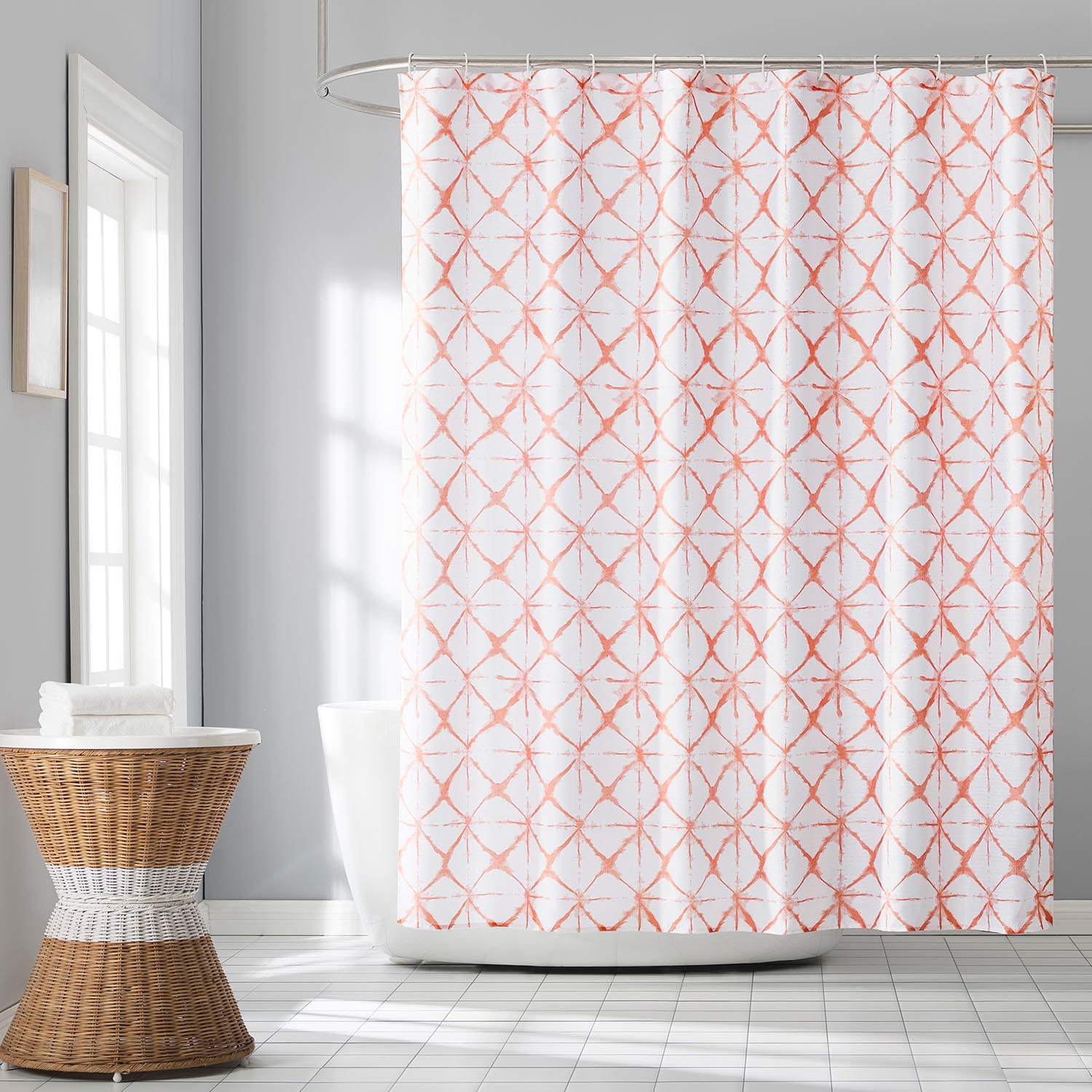 13-Piece Karma Shibori Coral Shower Curtain Set, 70x72