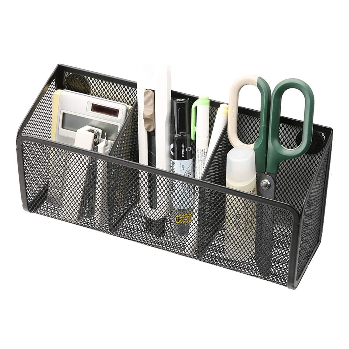 3-Compartment Metal Mesh Magnetic Organizer, Black