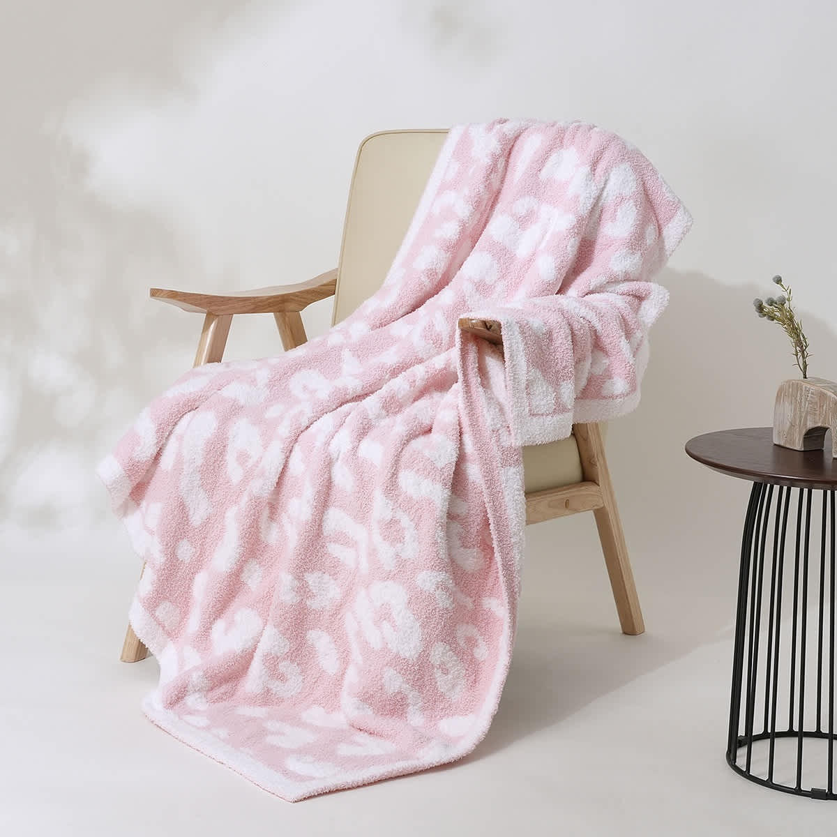 Pink Leopard Cozy Knit Throw Blanket, 50x60