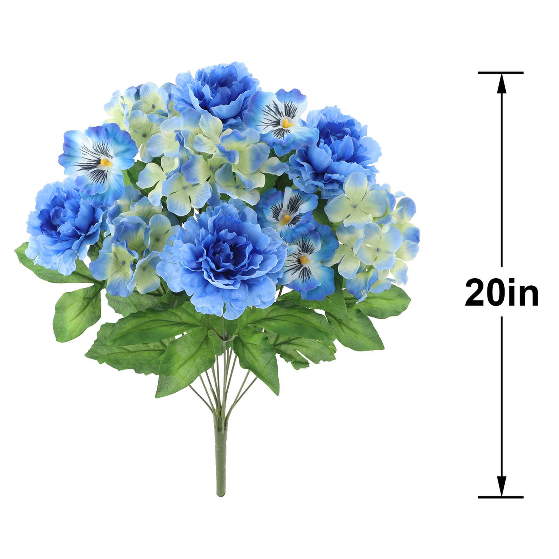 Blue Peony, Hydrangea & Pansy Mixed Floral Bush, 20"