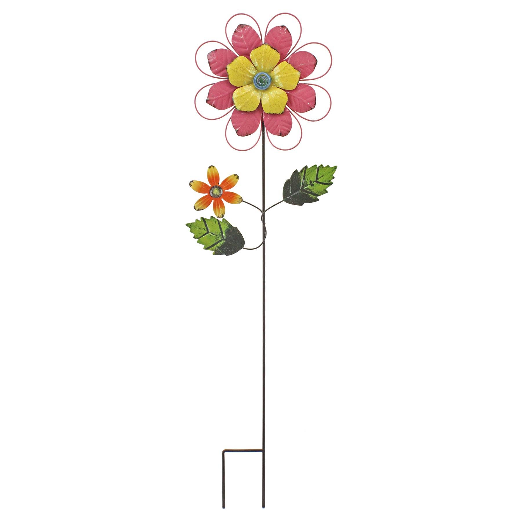 Pink Metal Flower Yard Stake, 28"
