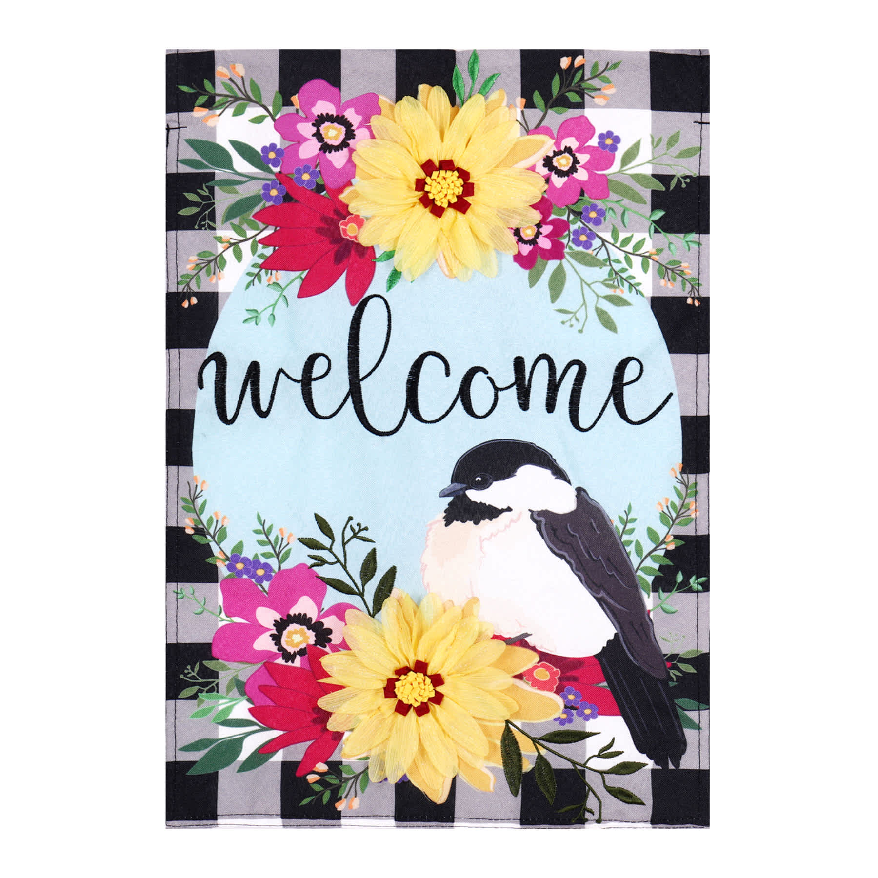 Farmhouse Chickadee Welcome Garden Flag, 18"