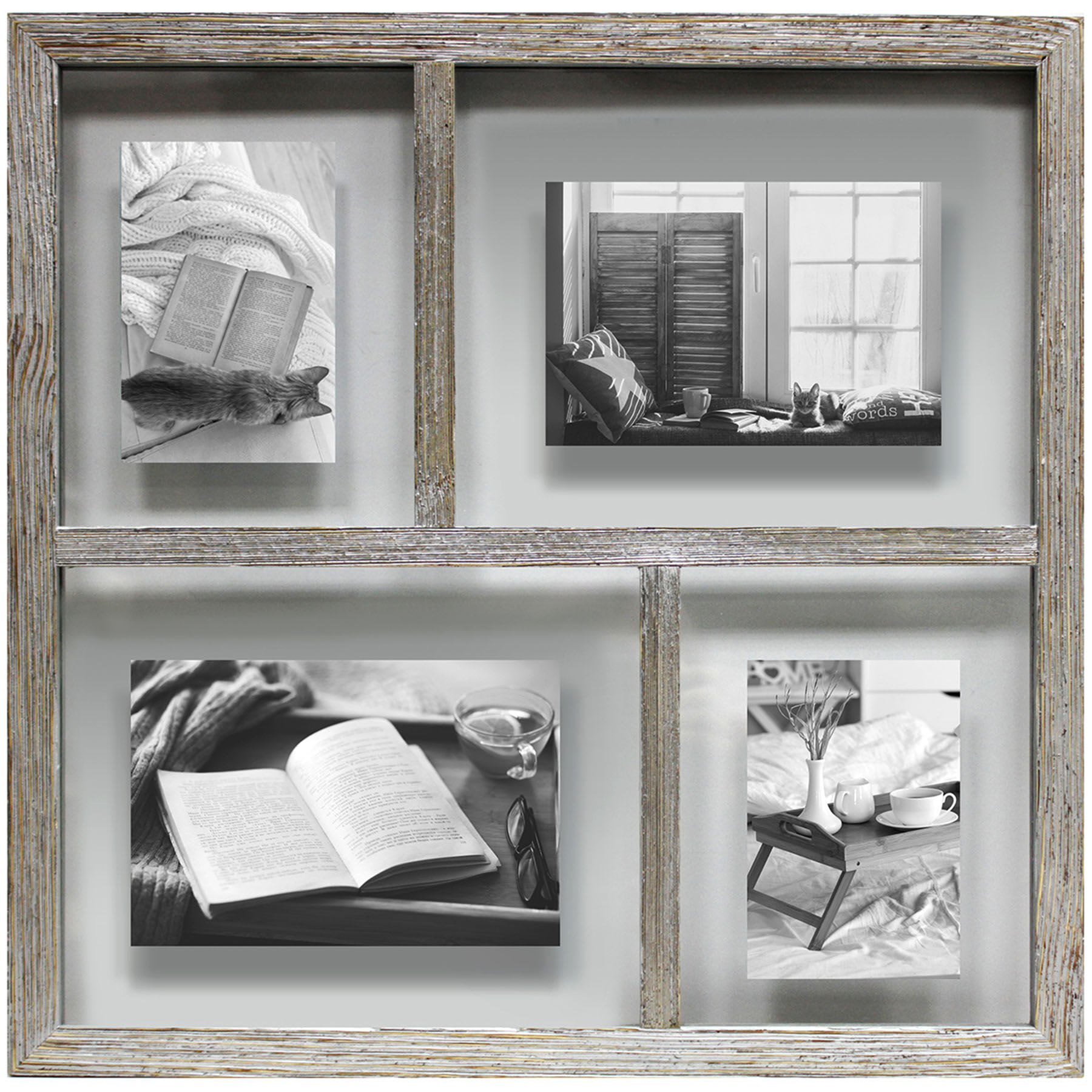 4-Opening Grey Wooden Float Collage Picture Frame, 20"