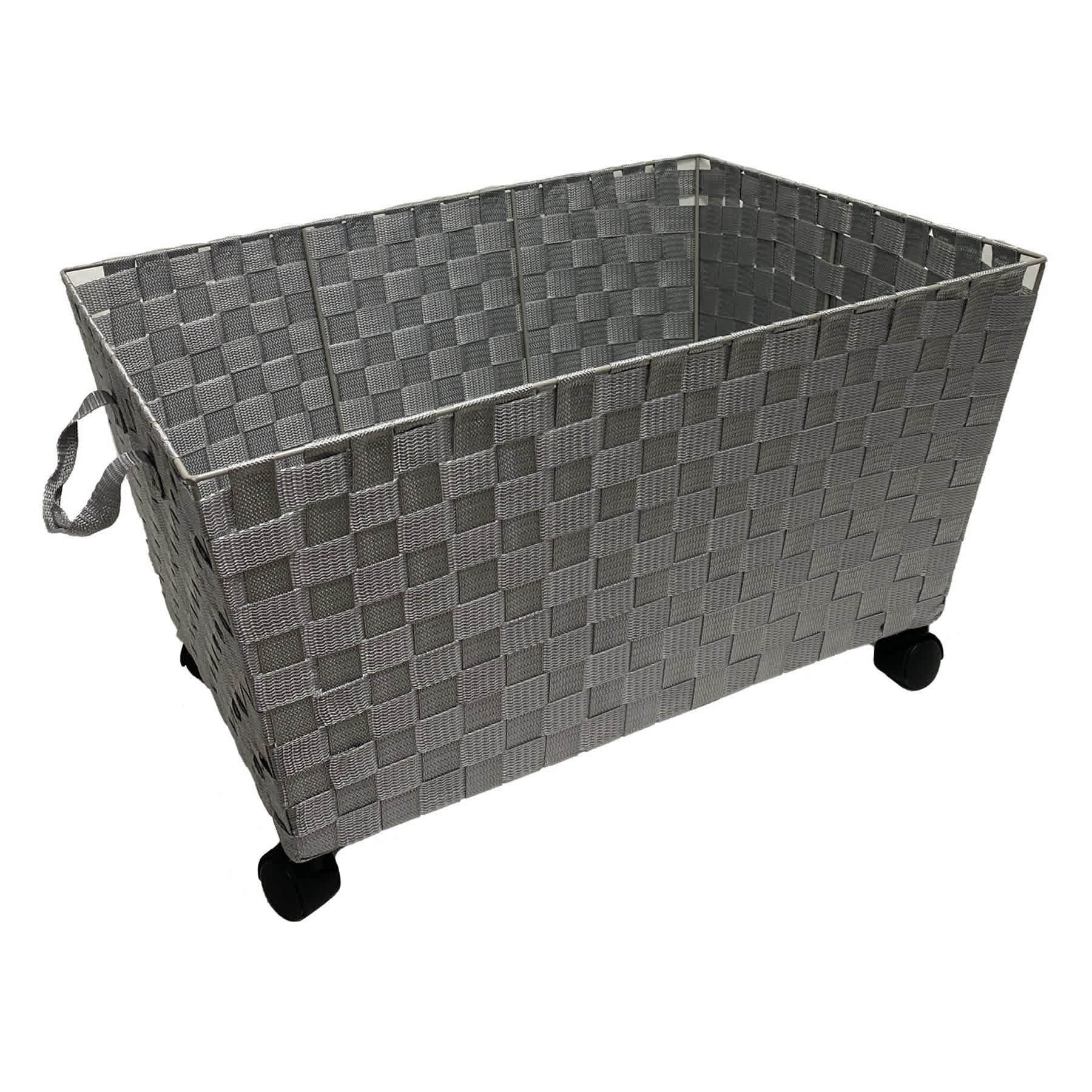 Woven Band Laundry Basket with Wheels, Light Grey