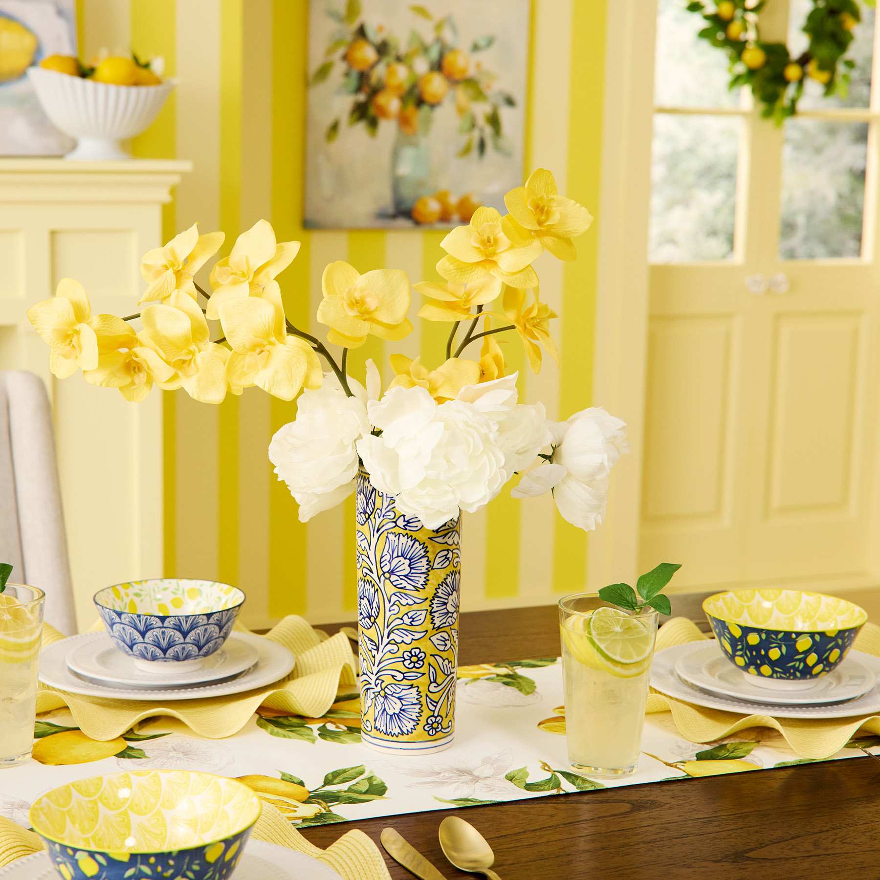 Navy & Yellow Lemon Print Bowl, 6"