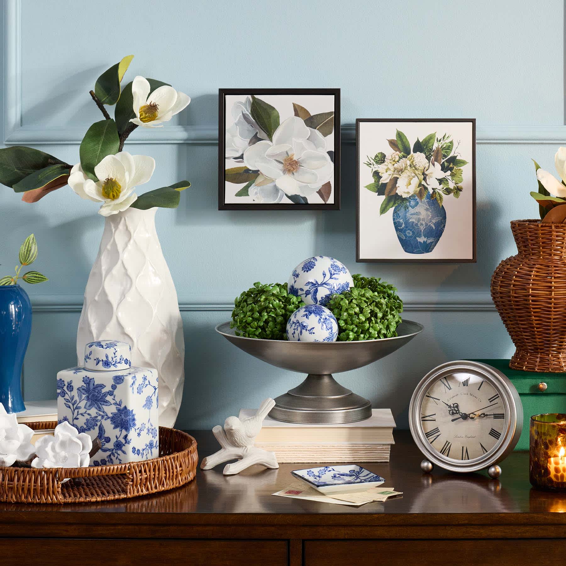 Providence Blue & White Floral Porcelain Sphere, 4"