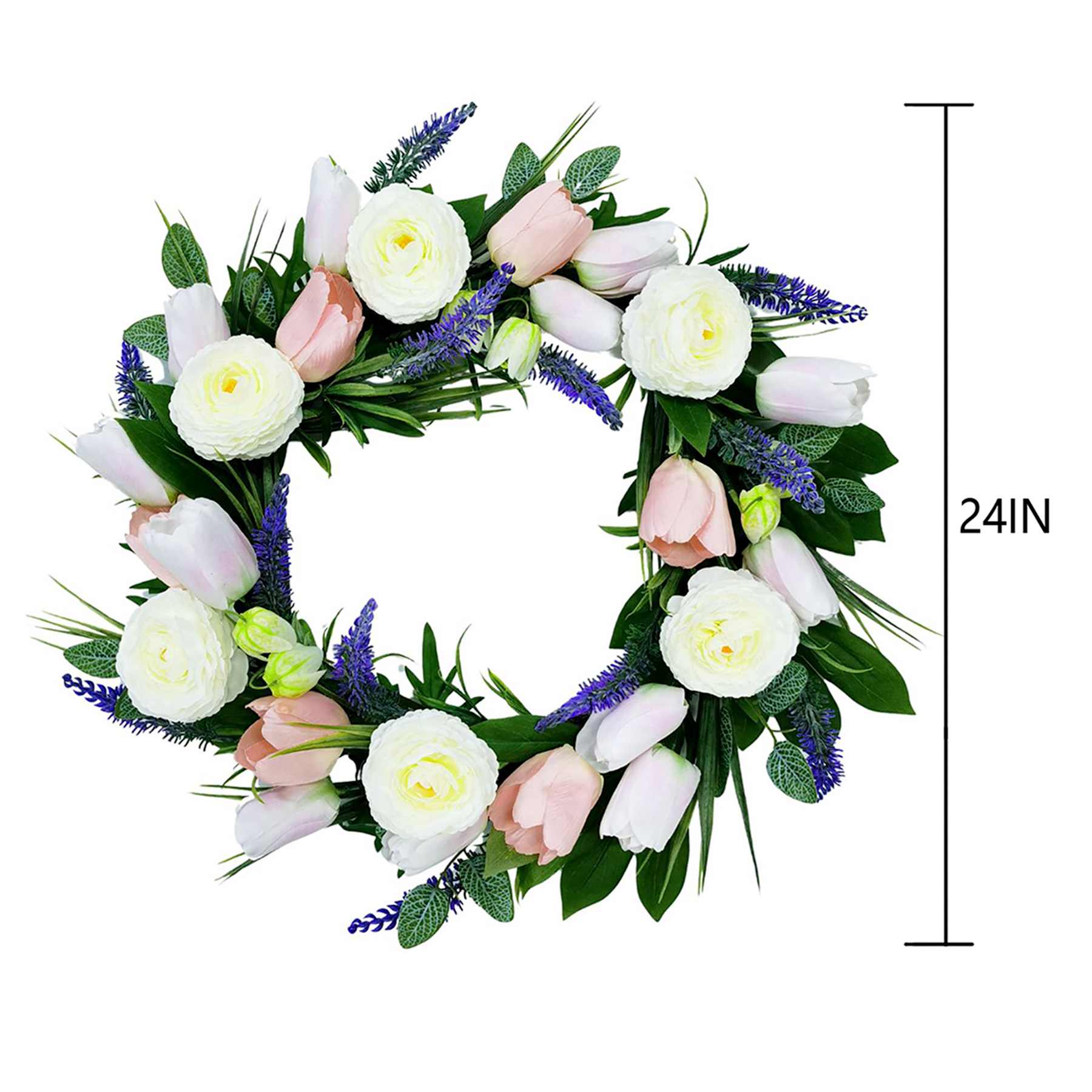 White & Pink Tulip Wreath, 24"