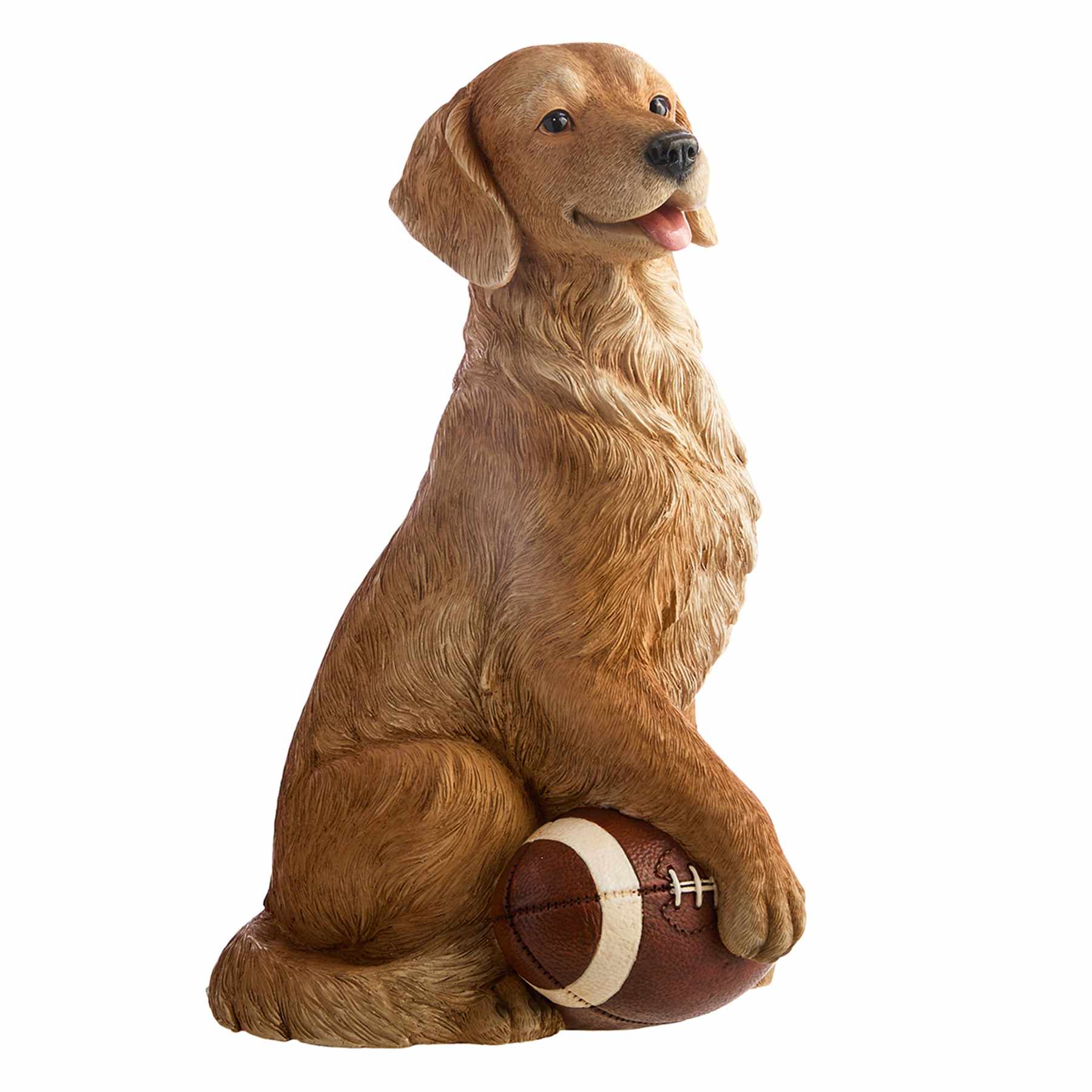 Sitting Golden Retriever with Paw on Football, 14"