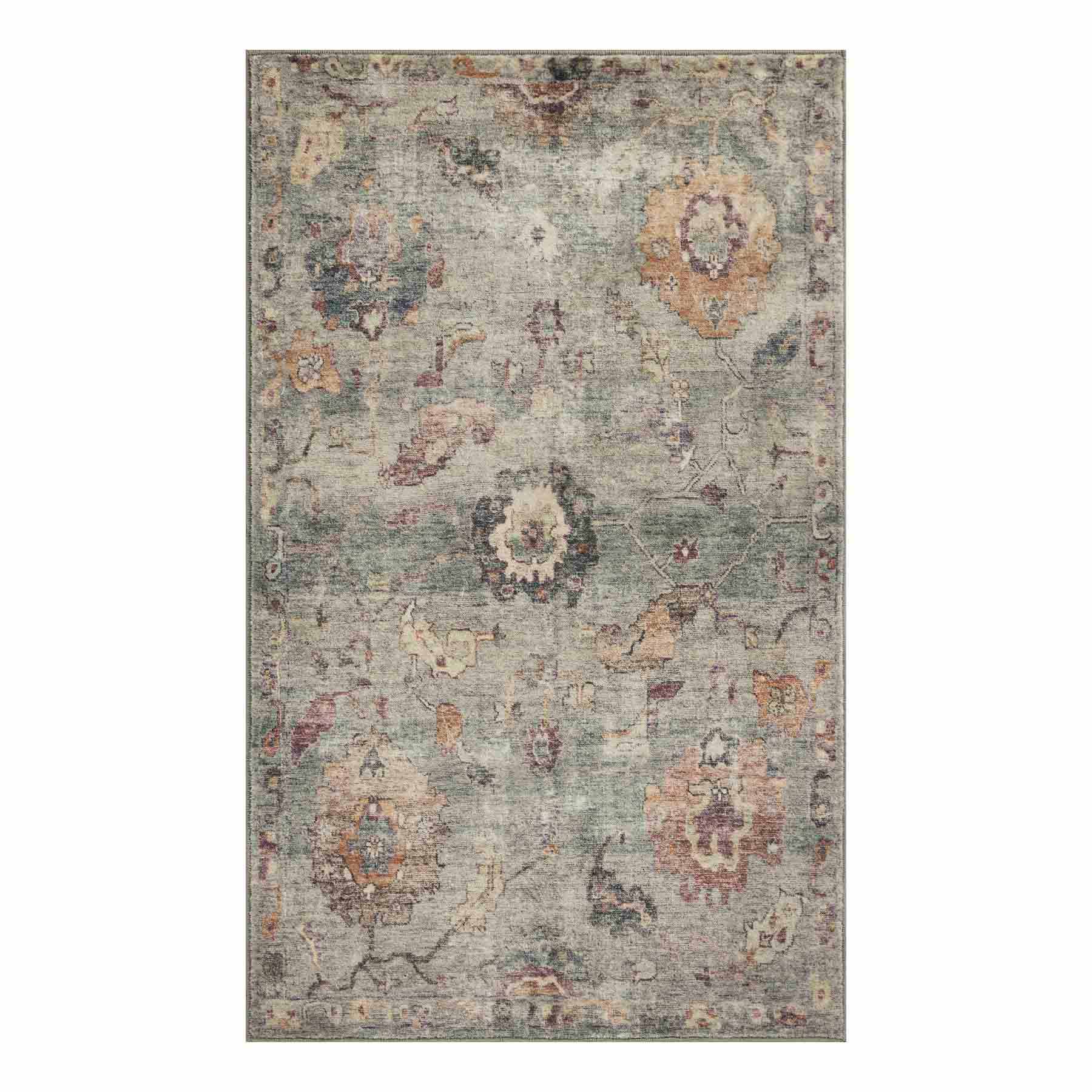 Rover Olive Green Floral Printed Chenille Washable Accent Rug, 27x45