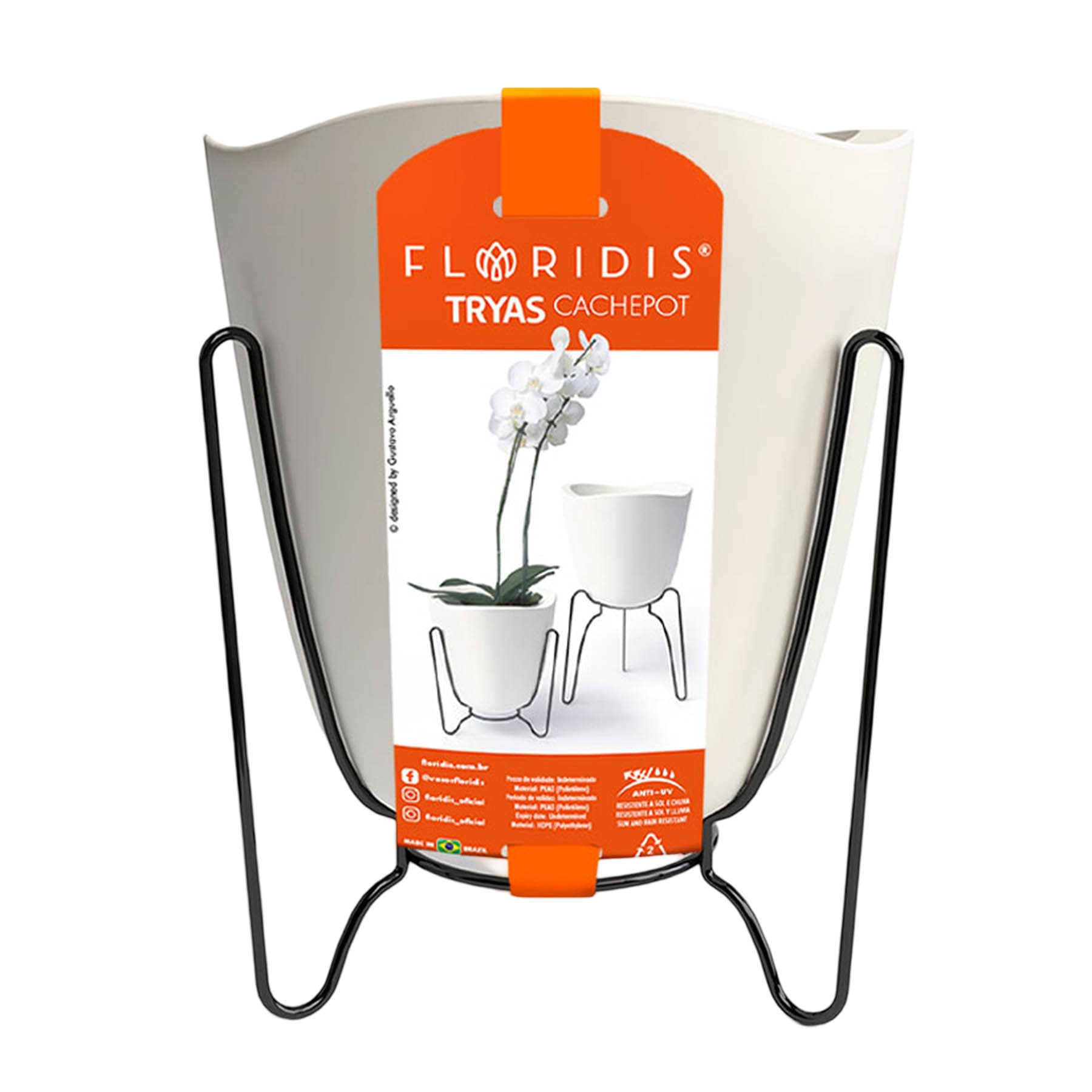 White Tryas Cachepot with Metal Legs