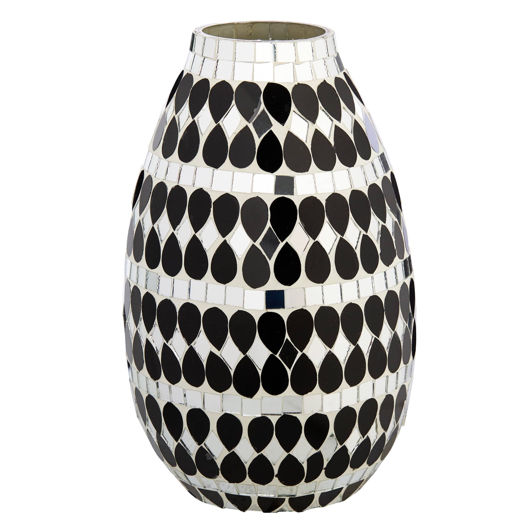 Found & Fable Black & Silver Mosaic Vase, 10"