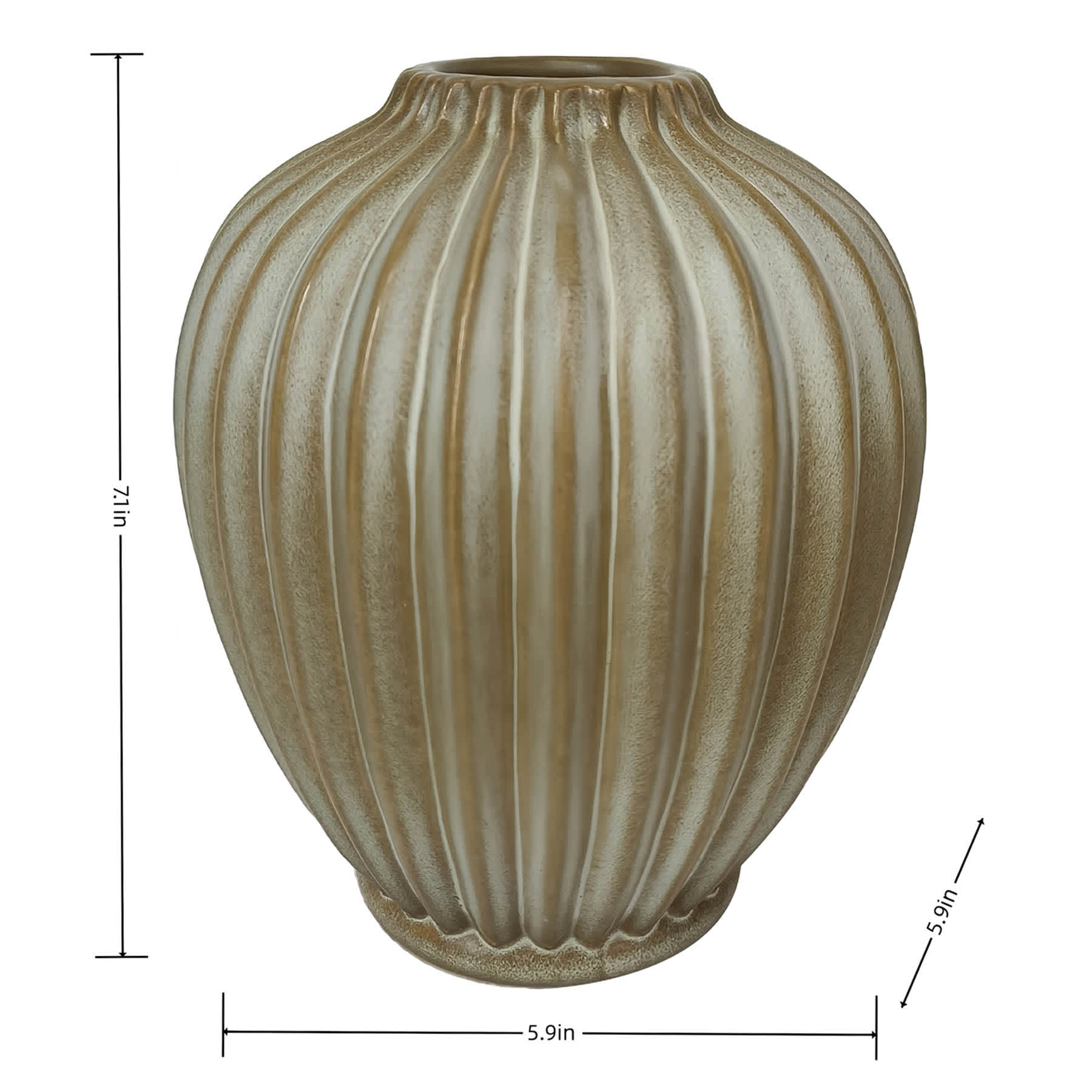Tan Fluted Ceramic Vase, 6x7